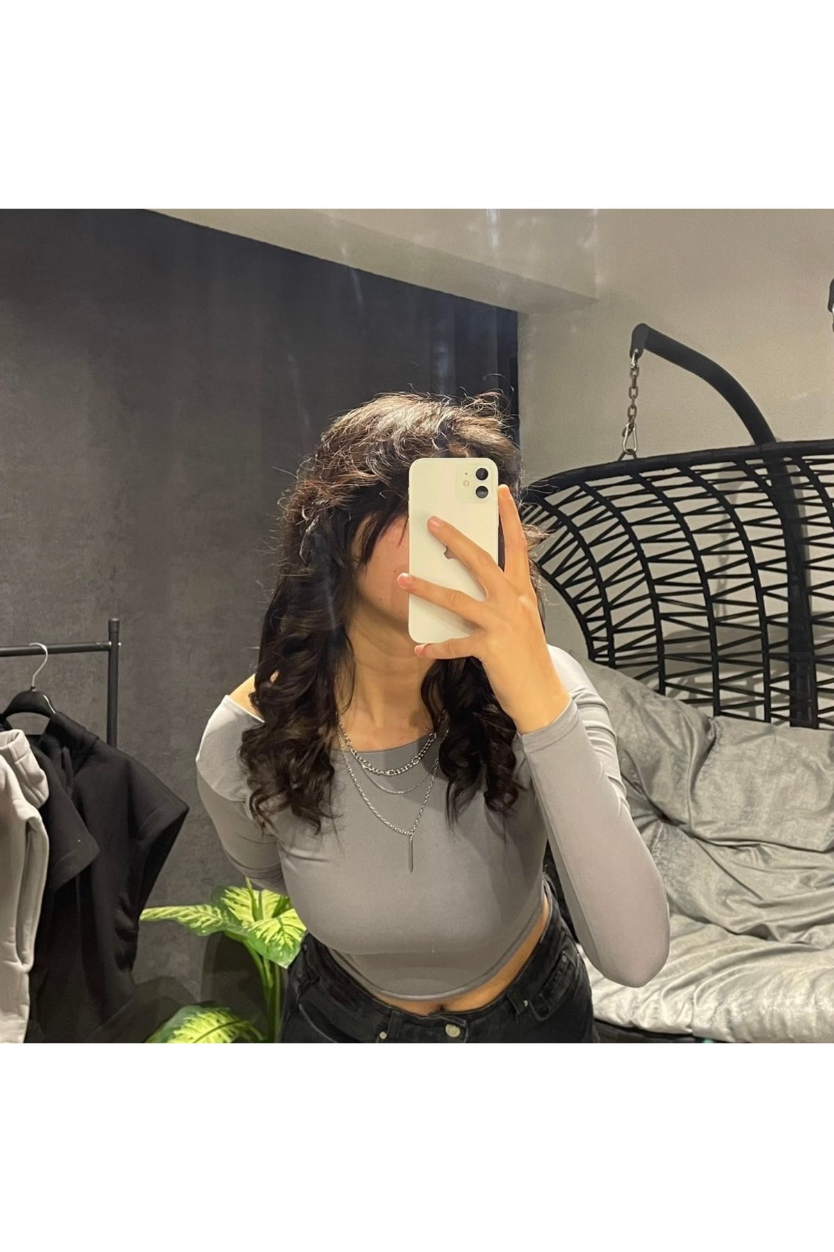 Kozayf Sırt Dekolteli Gri Crop