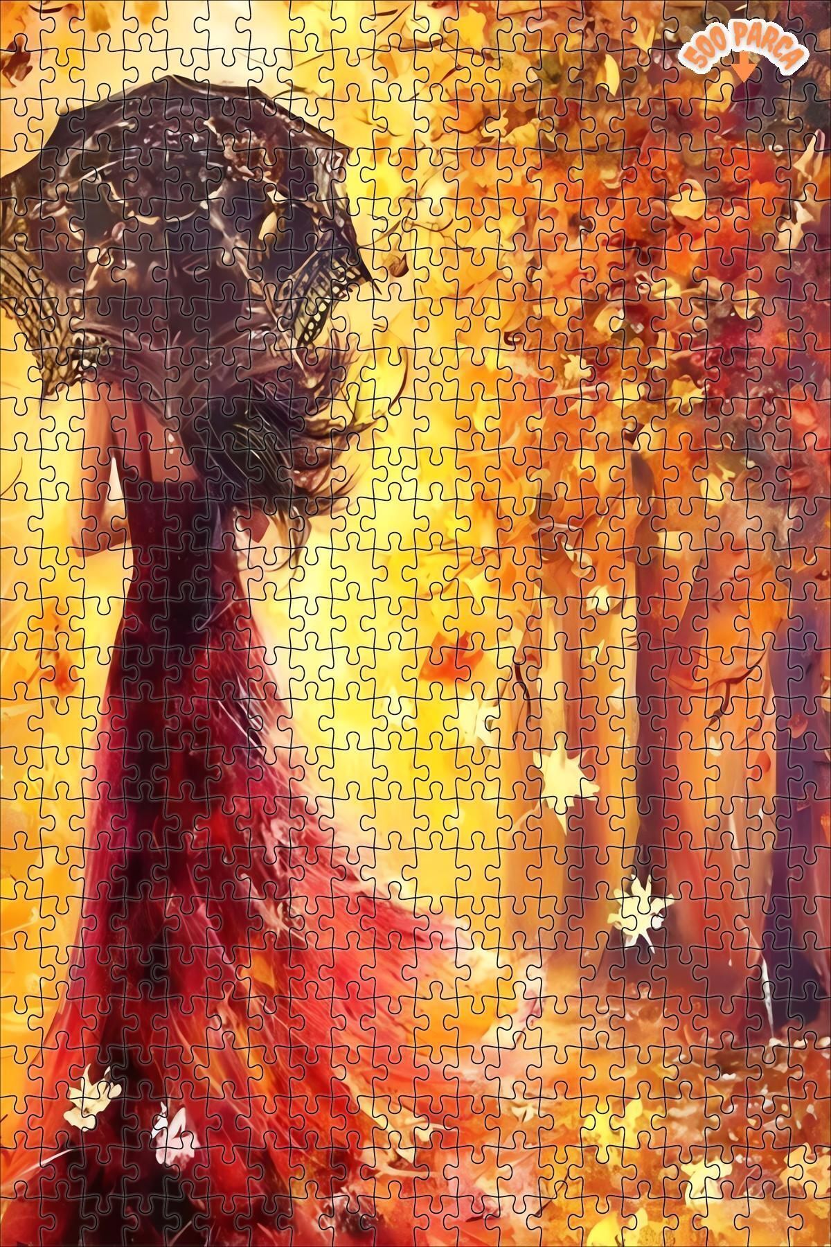 Elioure ARZU GÜL Şemsiyeli Dekoratif Çift Katlı Çerçeveli Asılabilir Ahşap Puzzle 500 PARÇA 30X50 TR TİCAR