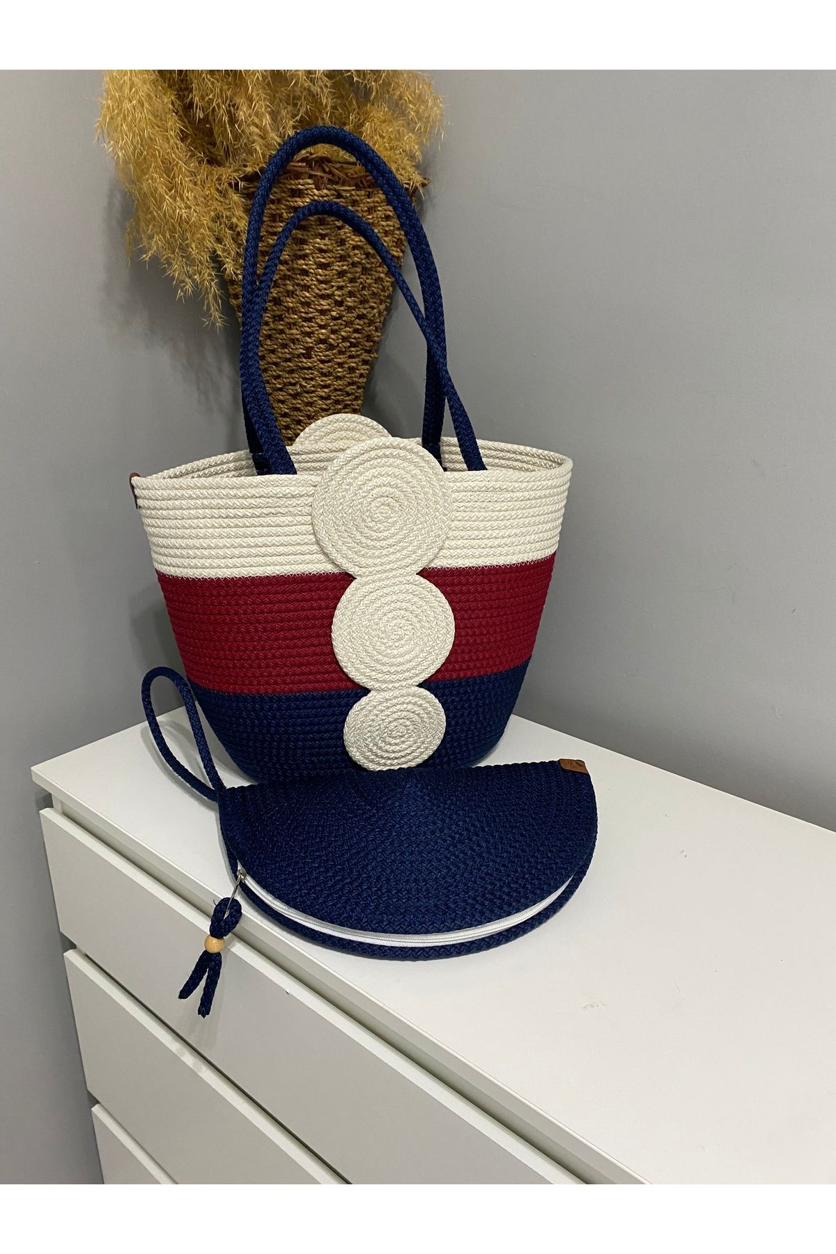 HLS ATÖLYE 2'li jüt omuz çantası,clutch,jüt çanta,plaj çantası