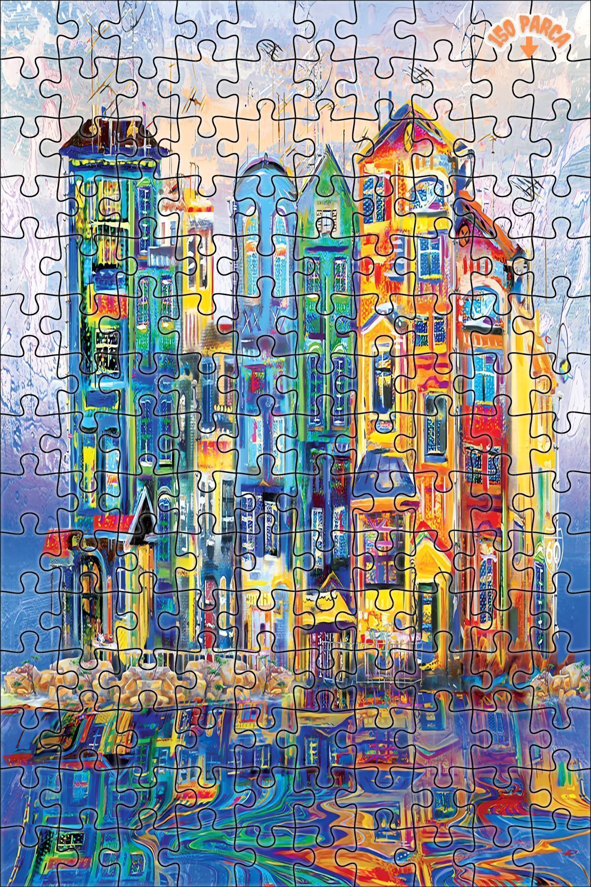 Elioure ARZU GÜL Renkli Mahalle Dekoratif Çift Katlı Çerçeveli Asılabilir Ahşap Puzzle 150 PARÇA 20X30 TR T