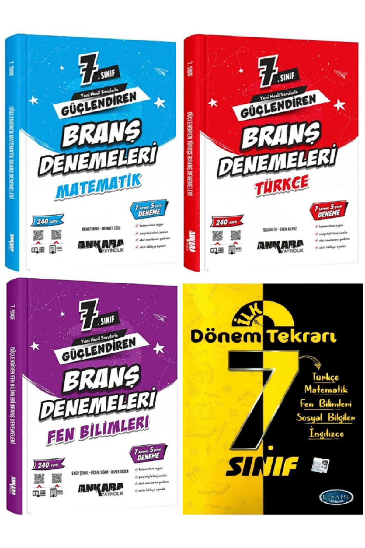 Evrensel İletişim Yayınları 7.Sınıf Ankara Güçlendiren Matematik + Türkçe Branş Denemeleri + Dönem Tekrarı Tüm Dersler / 4 KİTAP