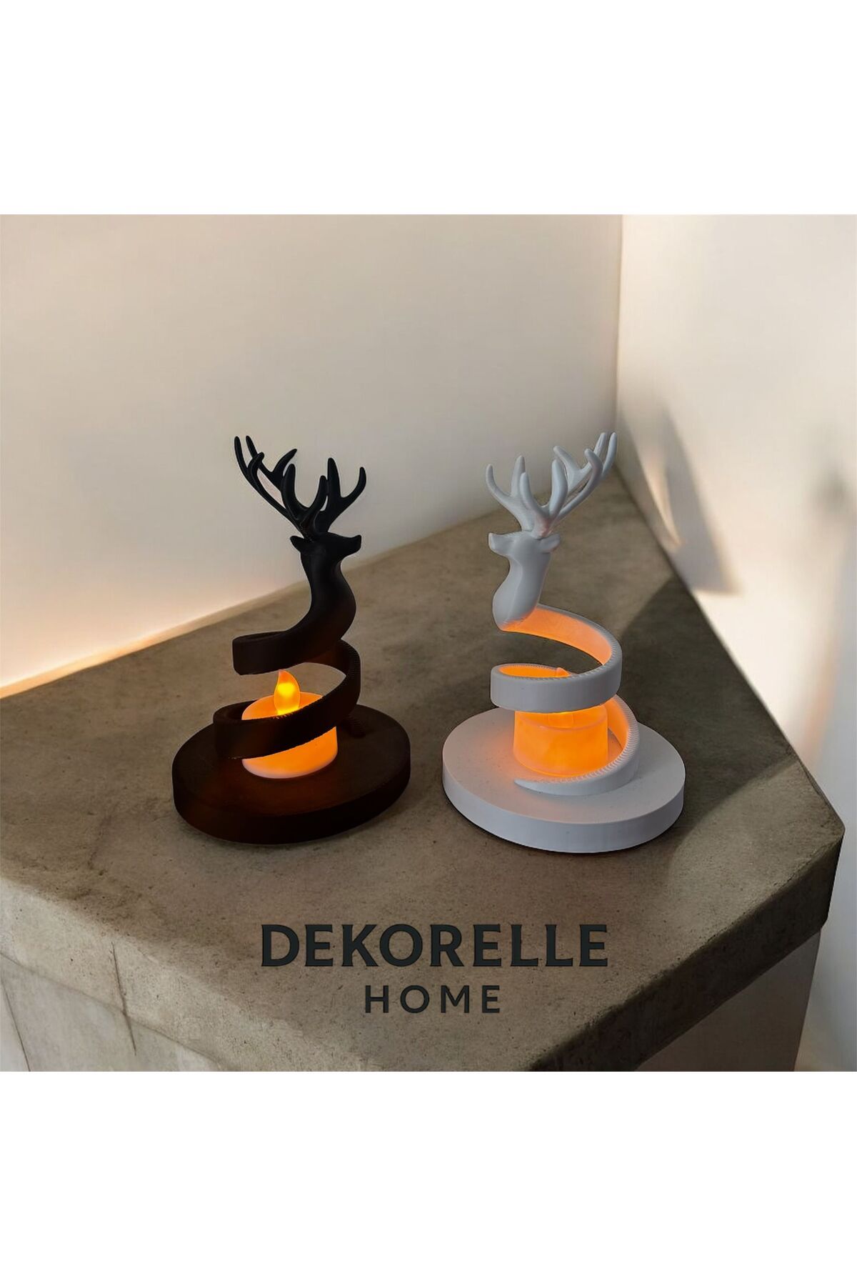 Home Spiral Geyik Figürlü LED Mumluk 2’Li | Modern Dekor Ürünü