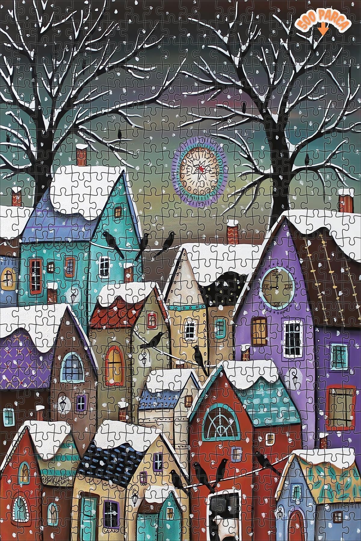 Elioure ARZU GÜL Kar Masalı Dekoratif Çift Katlı Çerçeveli Asılabilir Ahşap Puzzle 500 PARÇA 30X50 TR TİCAR