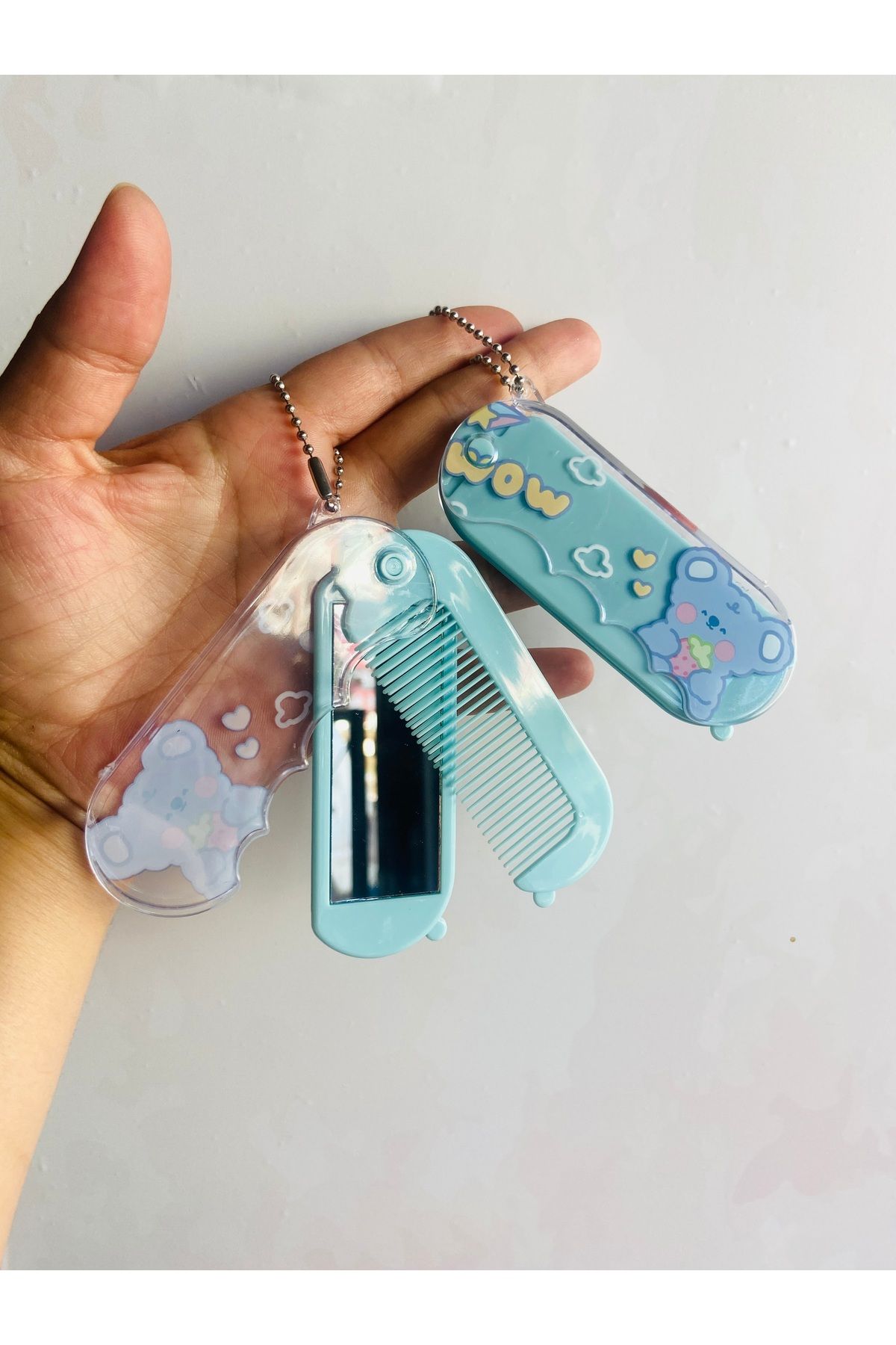 synshop Kawaii Teddy Ayıcık Aynalı Tarak Anahtarlık Çanta Süsü