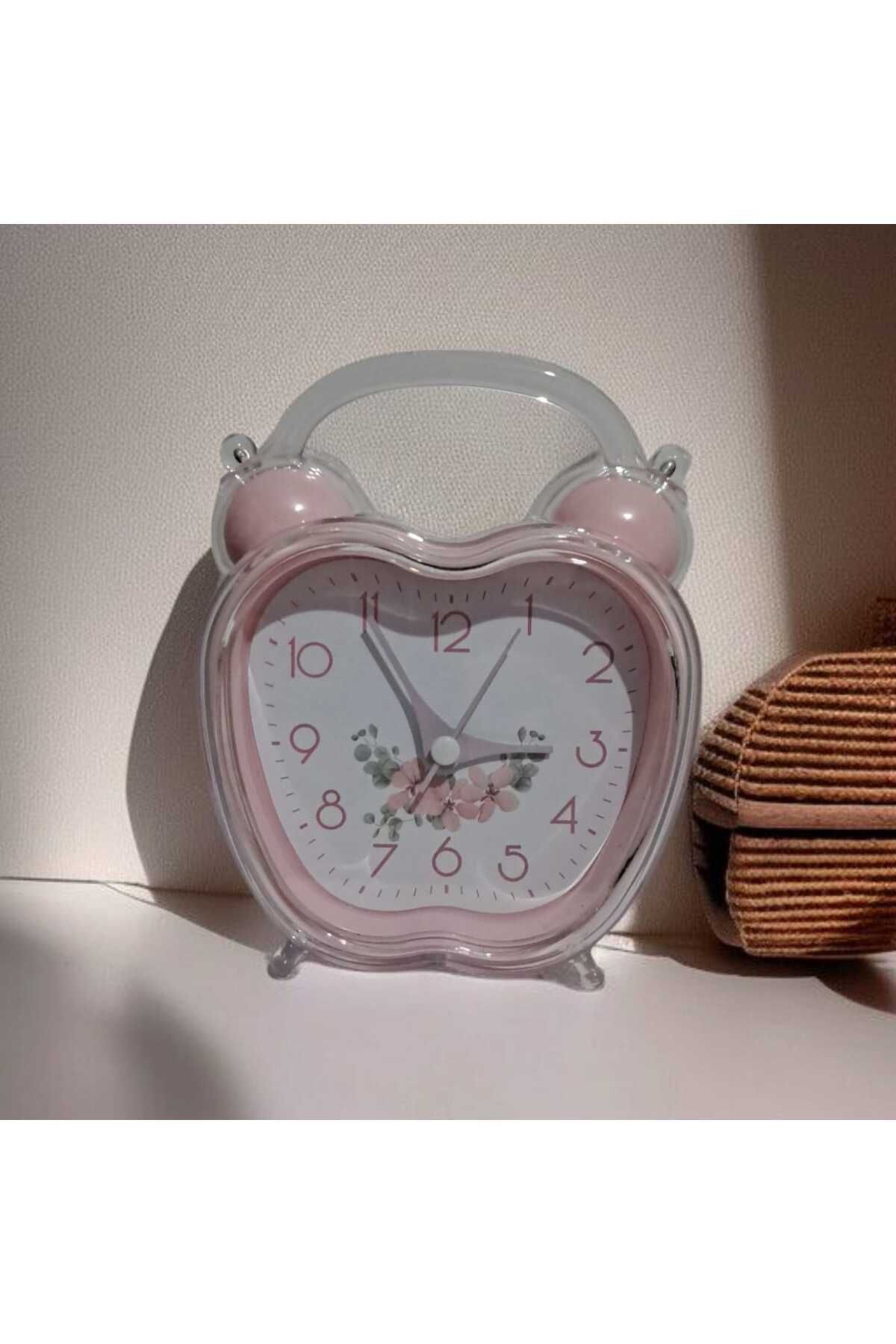 DEKORANLA Sevimli Kalpli Pembe Çalar Saat, Sesli ve Alarm Seçenekli, Ev Dekoru Detayı