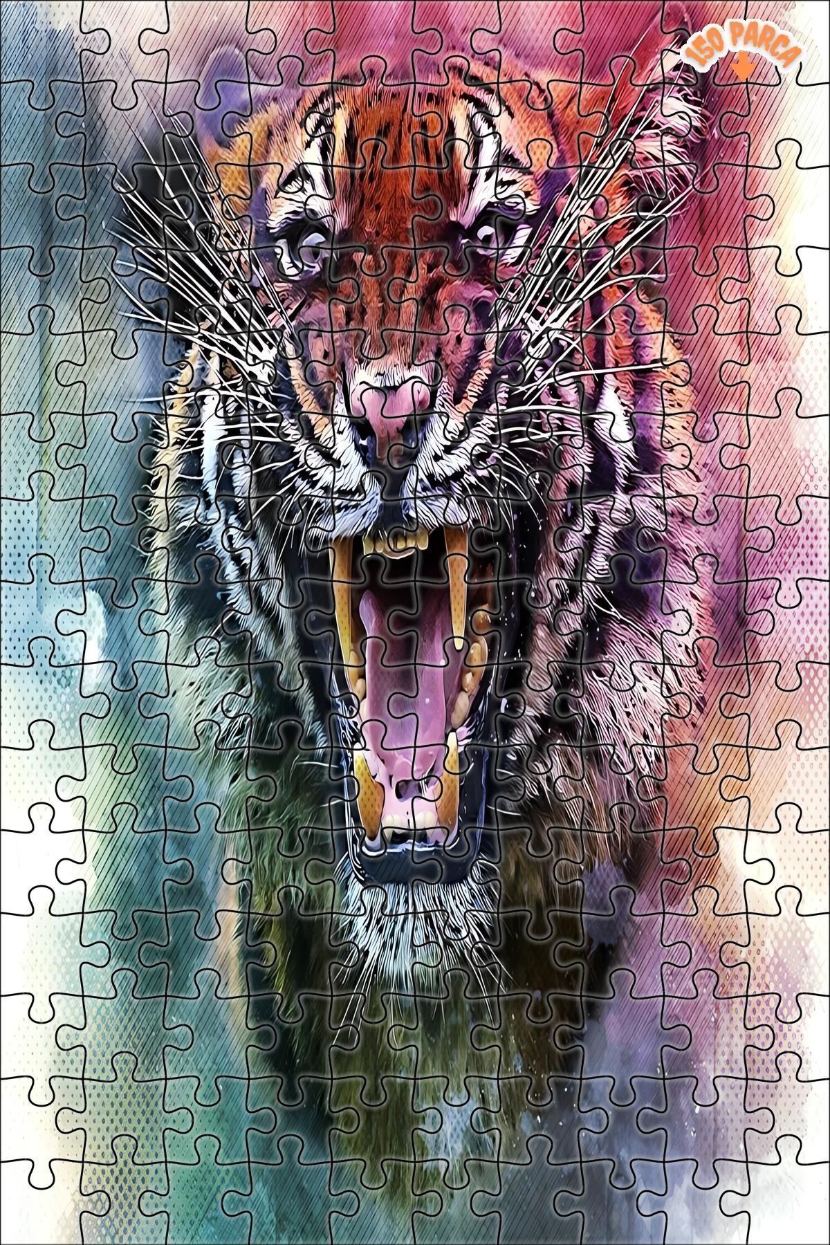 Elioure TR Kükreyen kaplan Dekoratif Çift Katlı Çerçeveli Asılabilir Ahşap Puzzle 150 PARÇA 20X30 TİCARİ UN