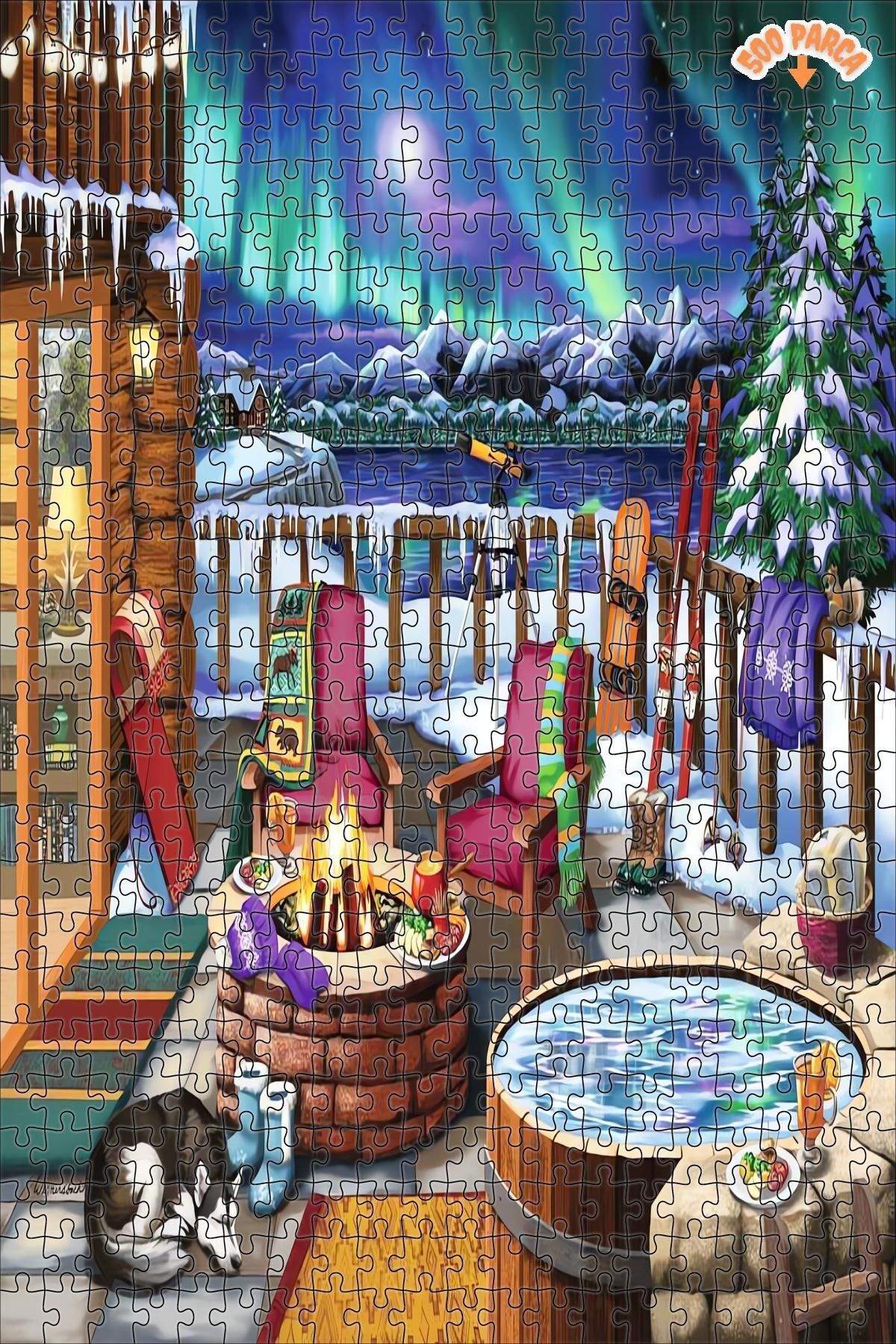 Elioure TR Kuzey Işıkları Dekoratif Çift Katlı Çerçeveli Asılabilir Ahşap Puzzle 500 PARÇA 30X50 ARZU GÜL T