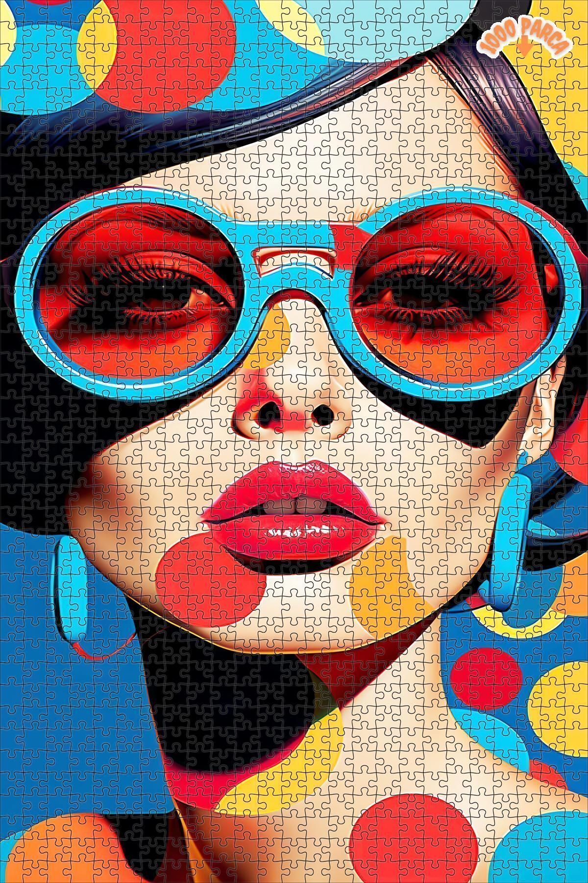 Elioure TR Renkli Gözlükler ve Dudaklar Dekoratif Çift Katlı Çerçeveli Asılabilir Ahşap Puzzle 1000 PARÇA 7