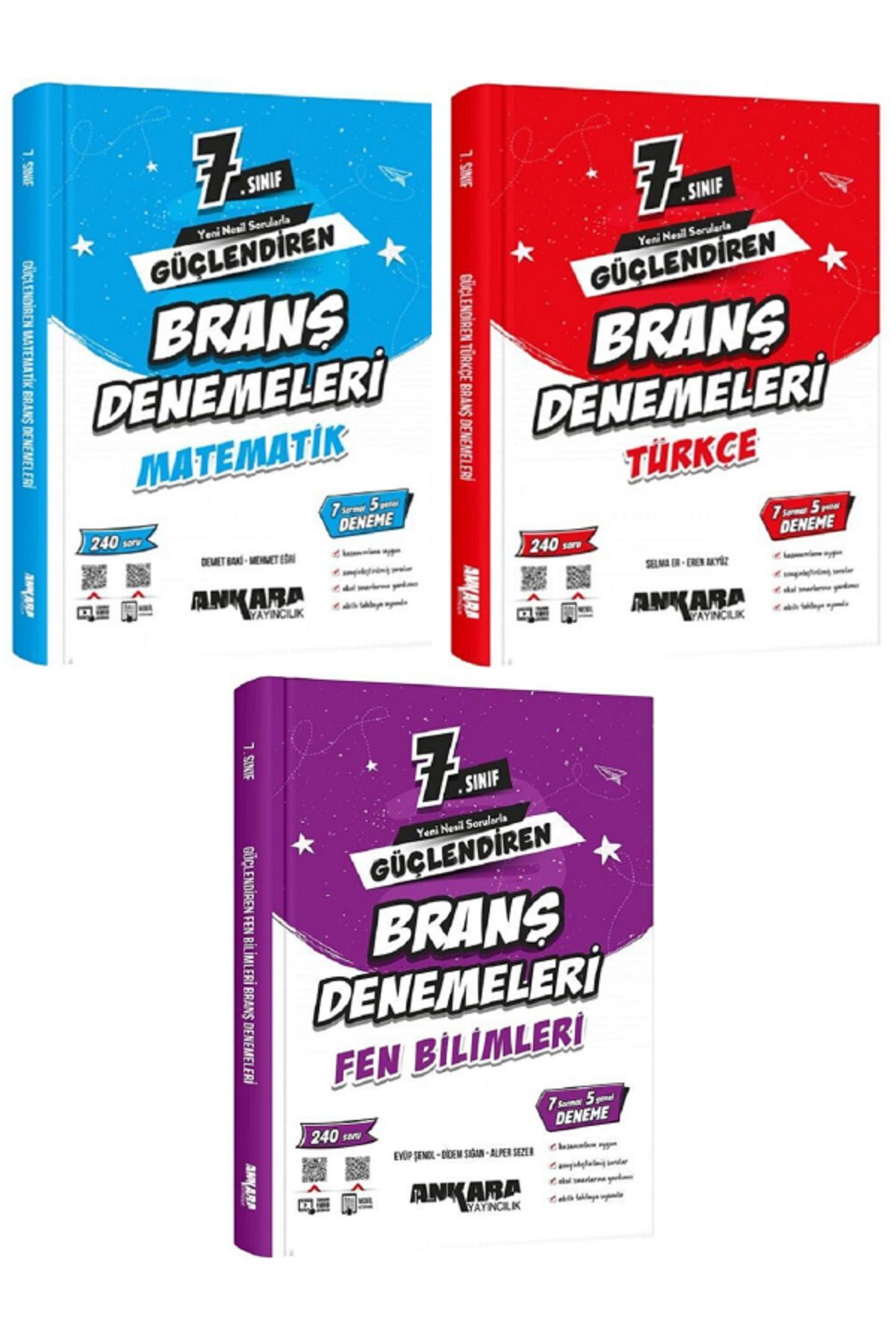 Evrensel İletişim Yayınları 7.Sınıf Ankara Güçlendiren Matematik + Türkçe + Fen Bilimleri Branş Denemeleri / 720 Soru - 3 KİTAP