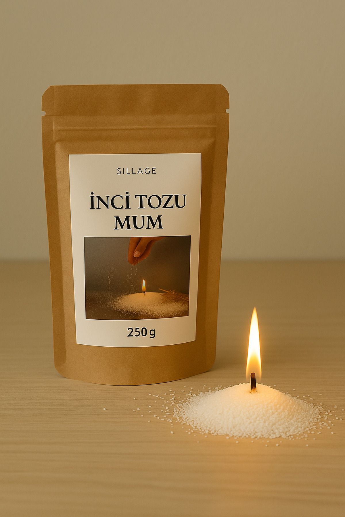 DEKORANLA Doğal Beyaz Dekoratif Tekrar Kullanılabilir İnci Tozu Mum 250gr