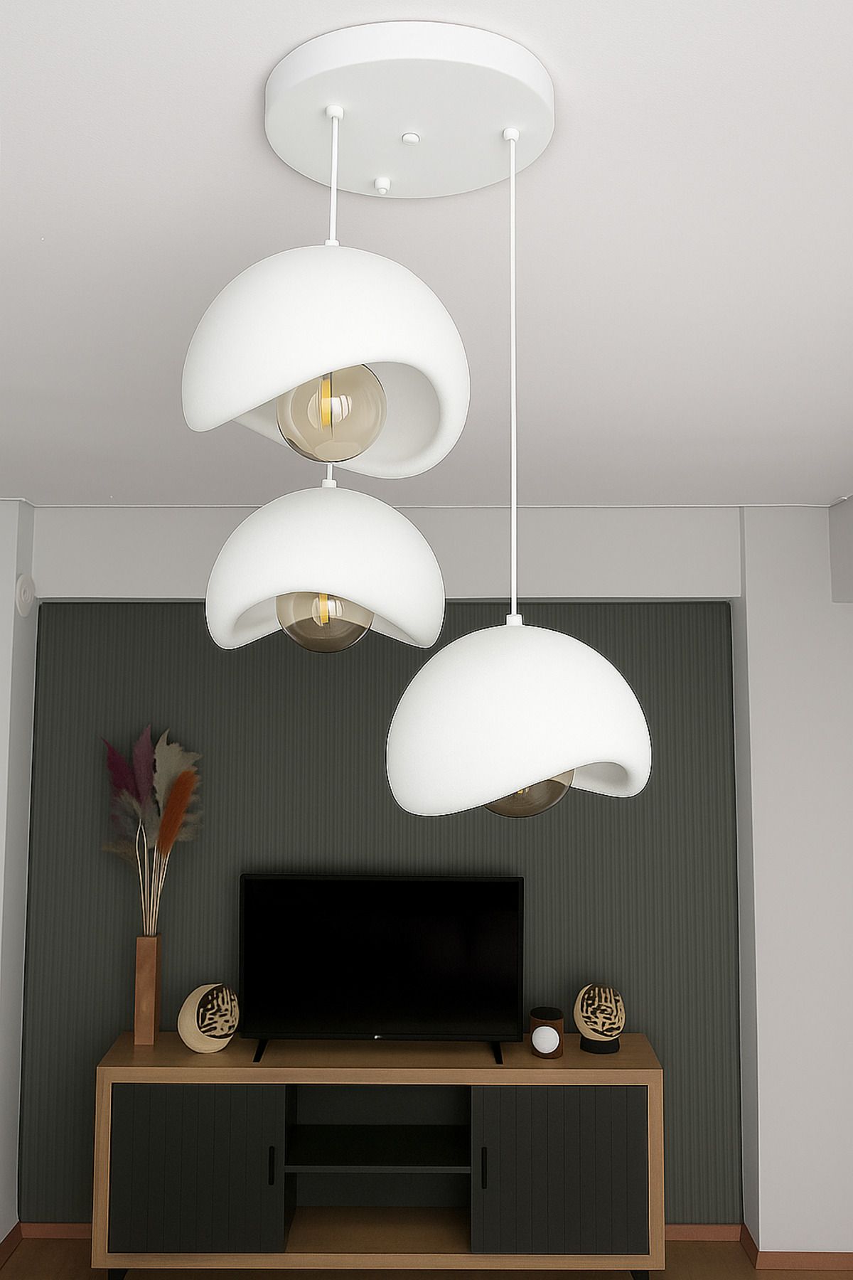 Edesign Moon Light Bohem Sarkıt Avize Beton Görünüm 3’lü Set