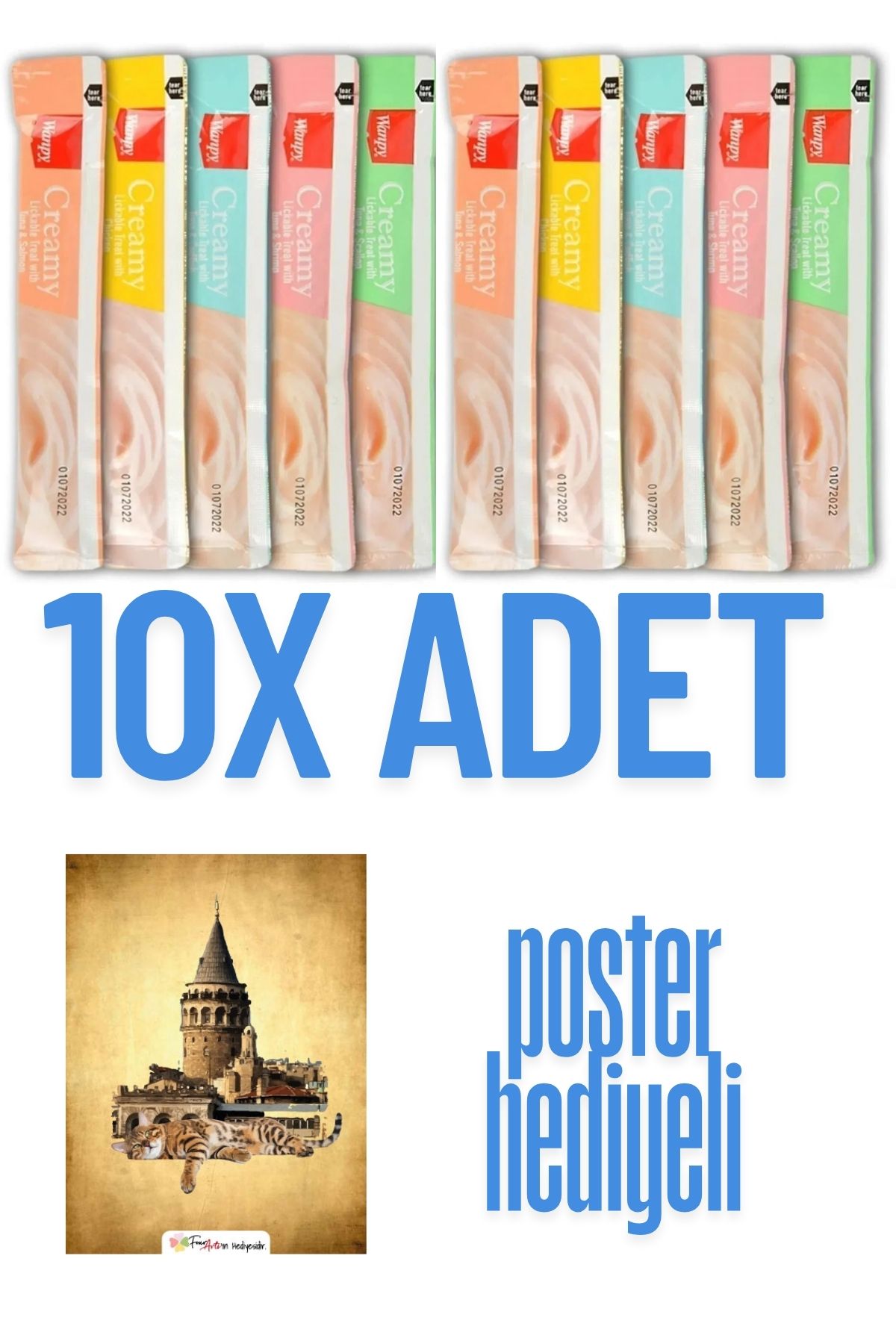Wanpy Creamy Cat Treat Karışık Krema Sıvı Kedi Ödül Maması 14 gr X 10 Adet