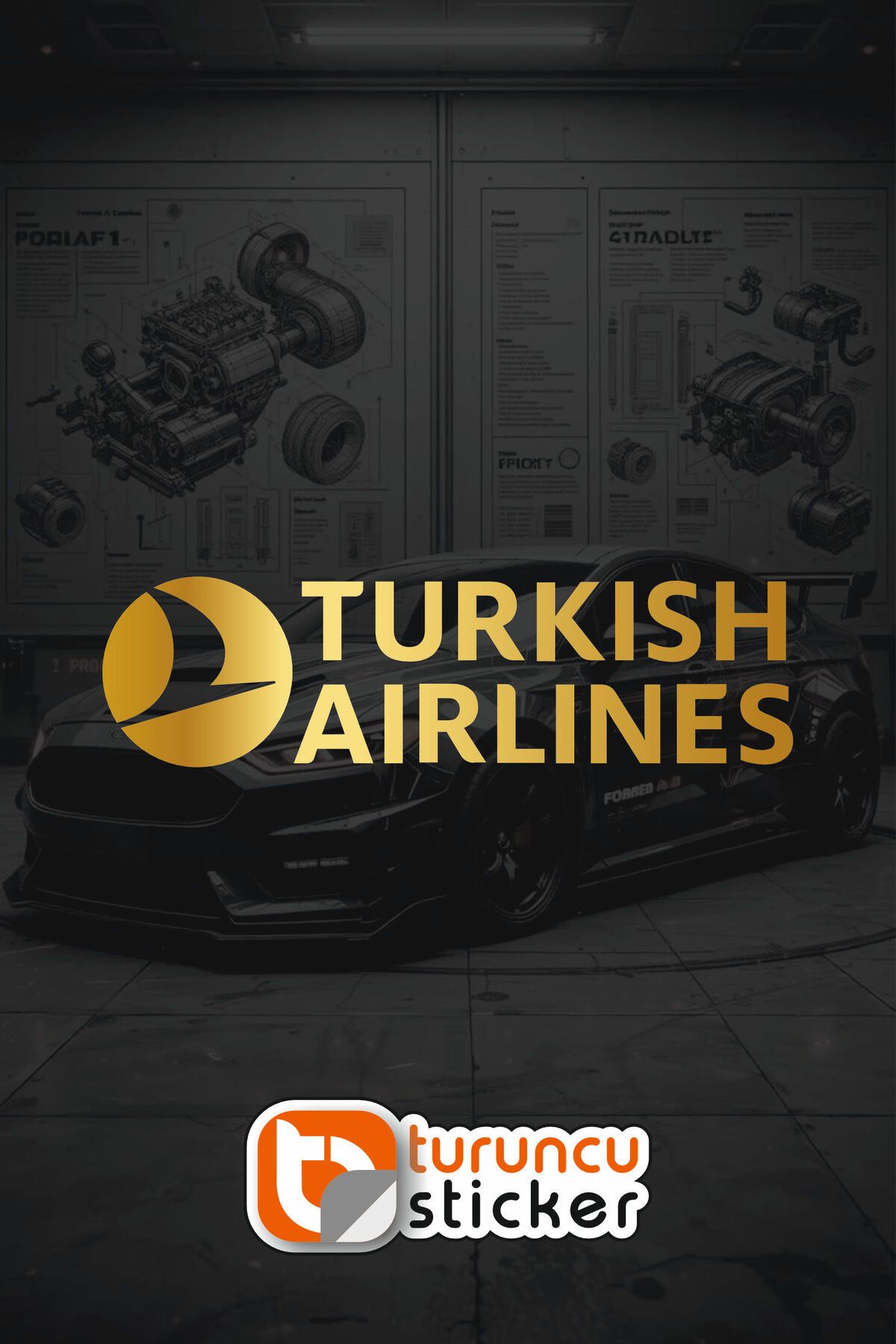 Turuncu THY Turkis Airlines Sticker Etiket 20x5.5 cm – Araç – Motor – Laptop – Kask Etiket Sticker