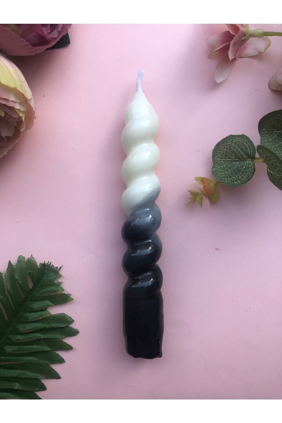 DEKORANLA Siyah ve beyaz spiral mum, şamdan ve dekoratif mum, şık ve modern tasarım