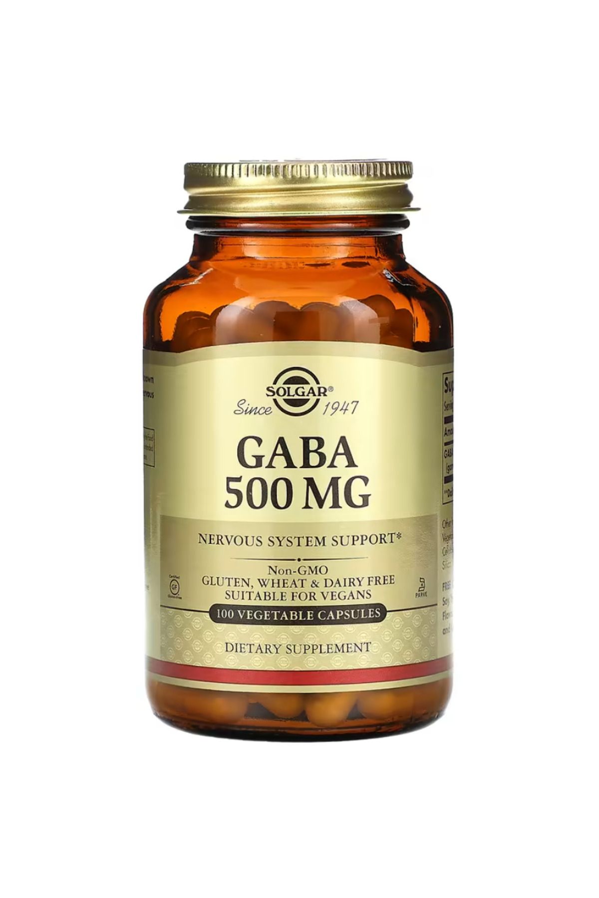 SOL Solgar, GABA, 500 mg, 100 Vegetable Capsules