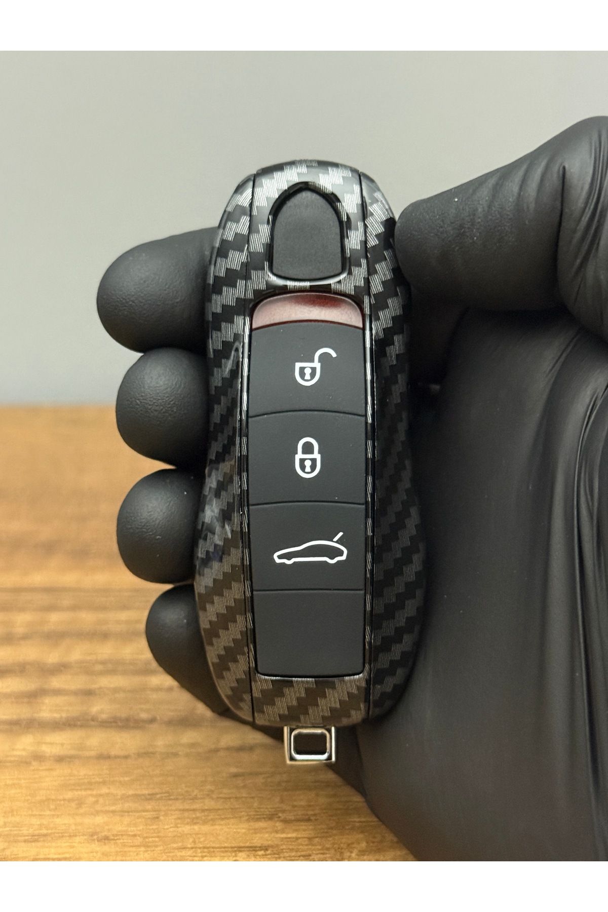 Luxe Aksesuarr Porsche Panamera / Cayenne Uyumlu 3 Düğmeli Anahtar Kumanda Kabı – Karbon Fiber Kaplamalı