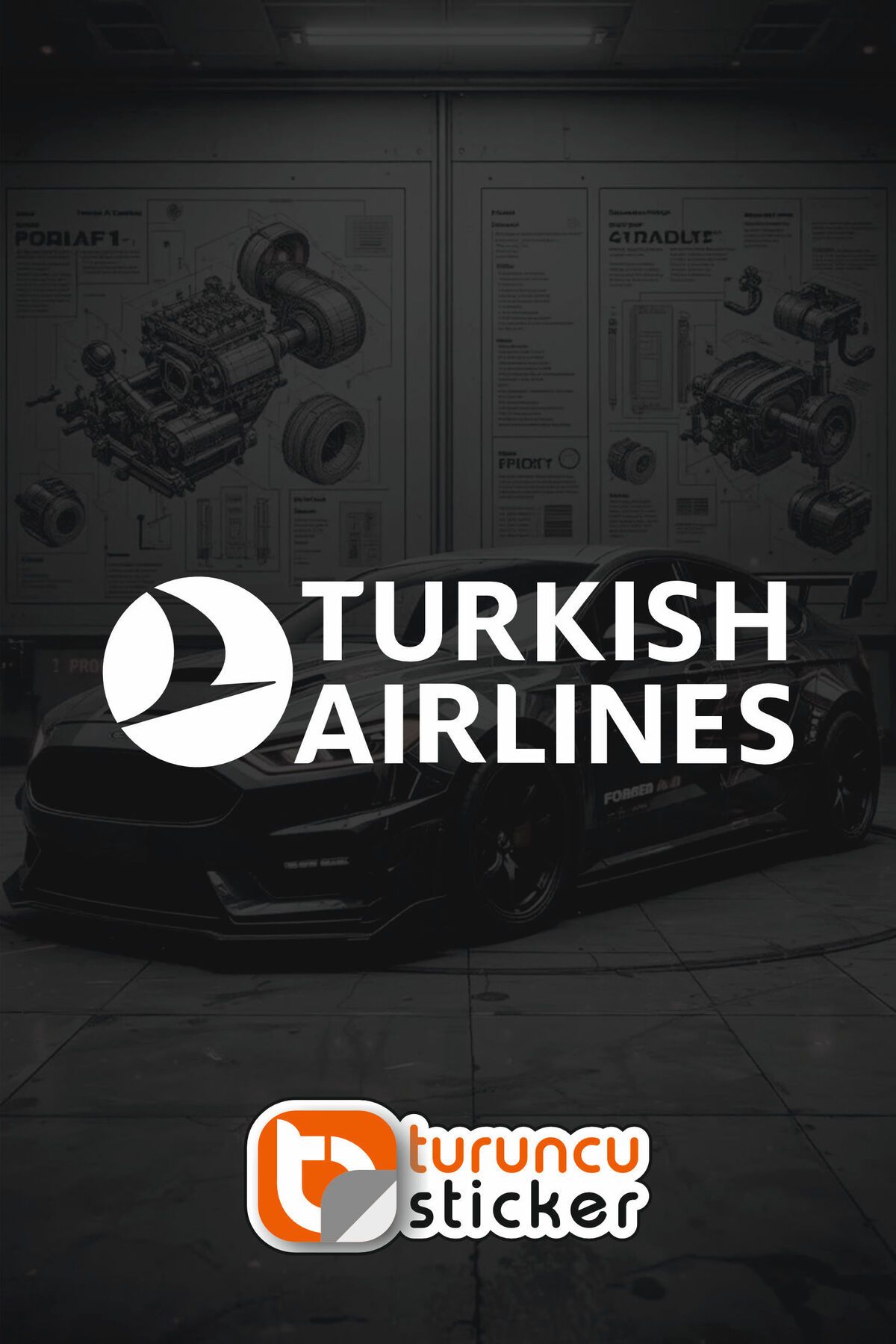 Turuncu THY Turkis Airlines Sticker Etiket 20x5.5 cm – Araç – Motor – Laptop – Kask Etiket Sticker