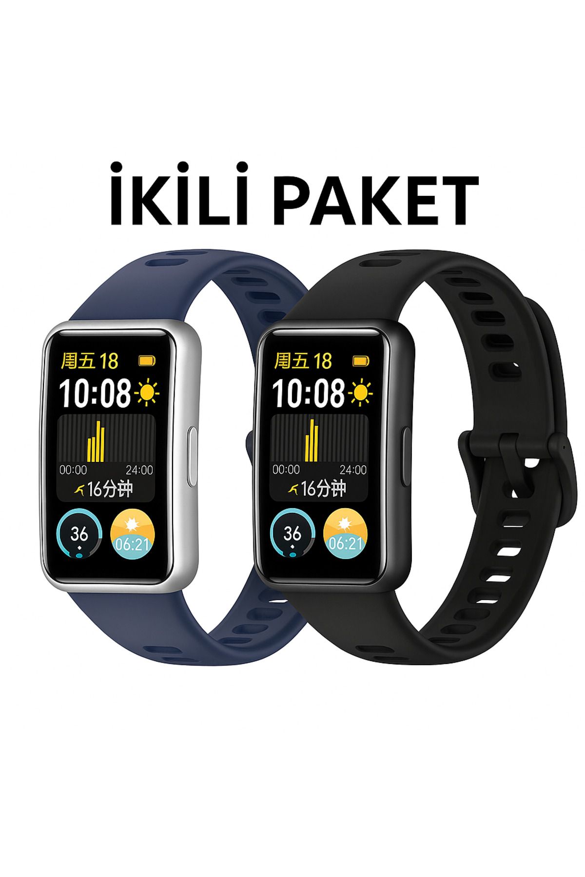 Novatis Huawei Band 8 / Band 9 / Band 10 Uyumlu 2'li Paket Silikon Kordon Metal Pim ve Tokalı Soft Kayış