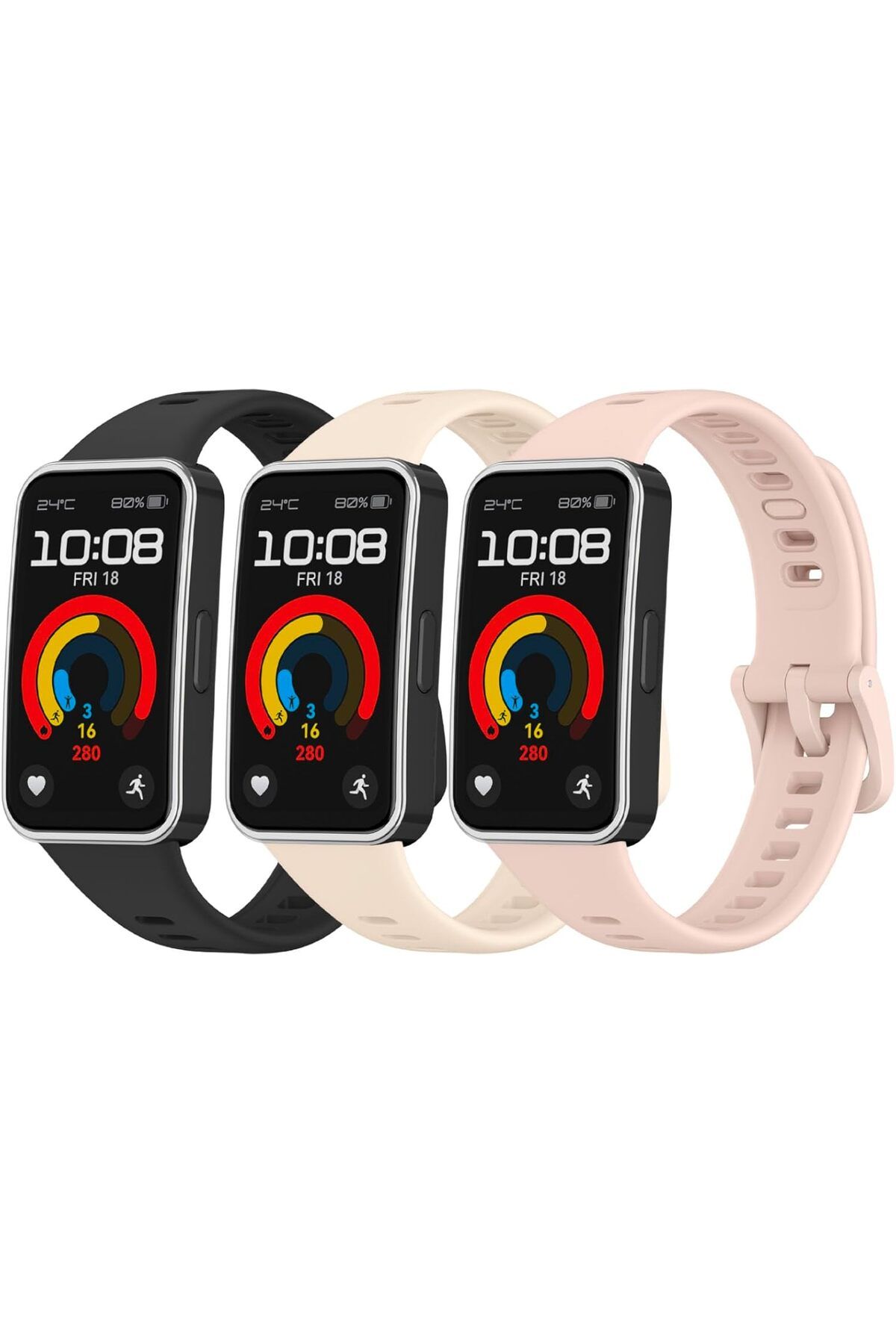 Novatis Huawei Band 8 / Band 9 Uyumlu 3'lü Paket Silikon Kordon Metal Pim ve Tokalı Soft Kayış