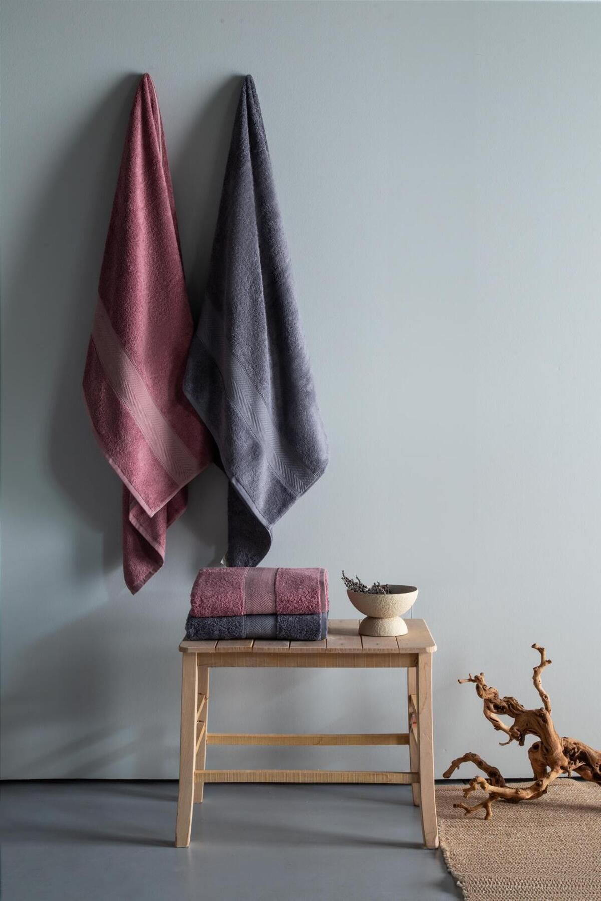 Apricitas HOME LOTUS 4'LÜ HAVLU SETI GULKURUSU-K.GRI 90x150 - AILE SETI