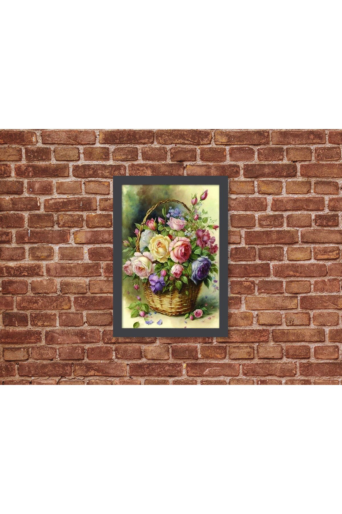 Letbil Reklam Ahşap Kendinden Çerçeveli Tablo - Vintage Sepette Güller - 2, Standart - 20x28cm
