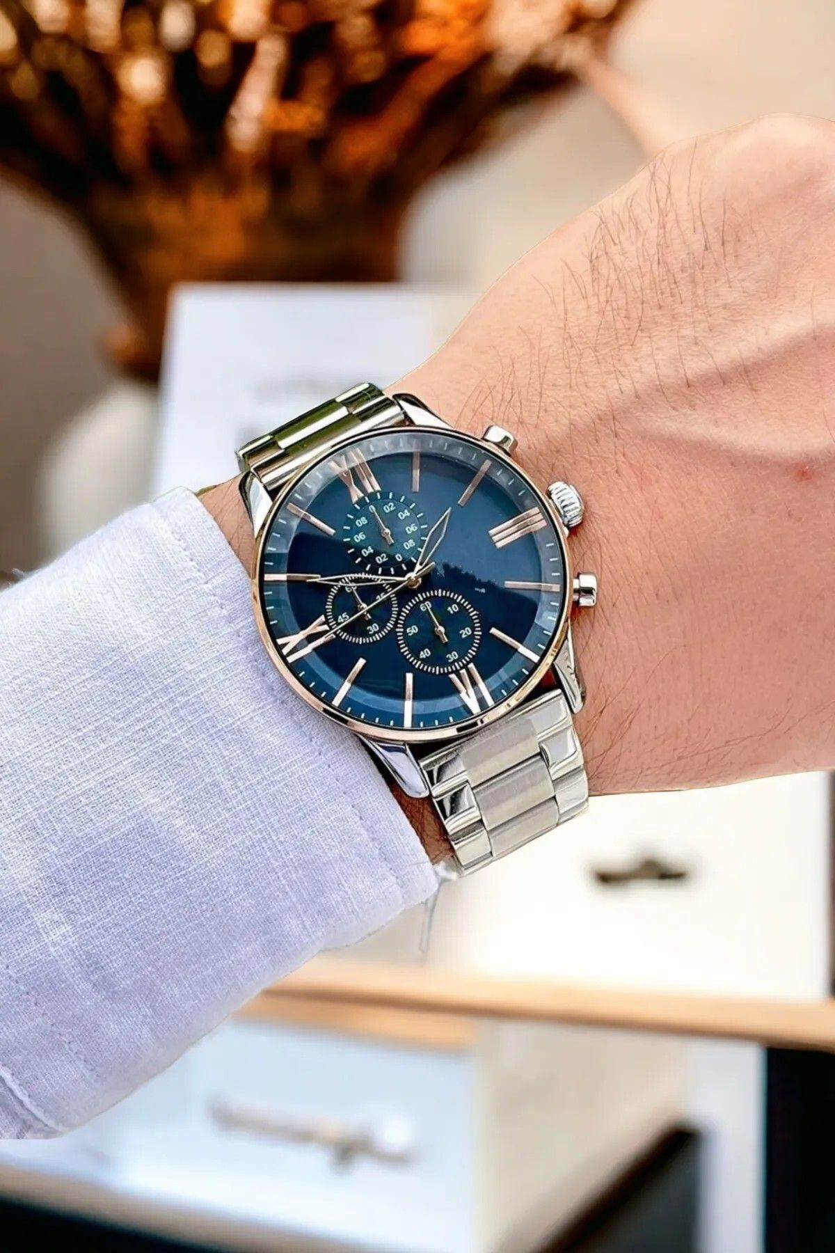 Tulpar Premium Seri Çelik Kordon Gümüş Renk Lacivert Kadran Erkek Kol Saati