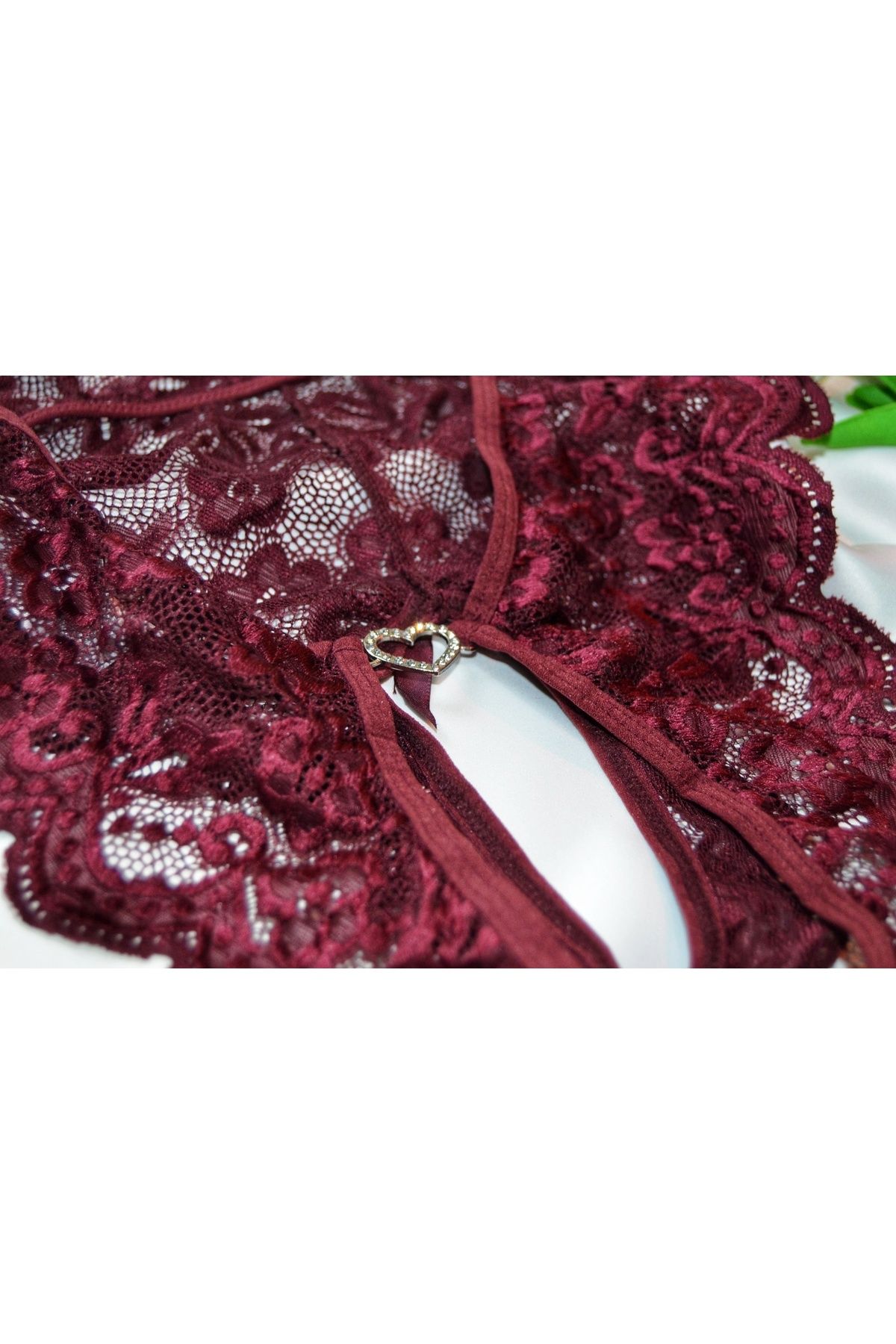 Ravica Lingerie Kadın bordo şık dantel gecelik