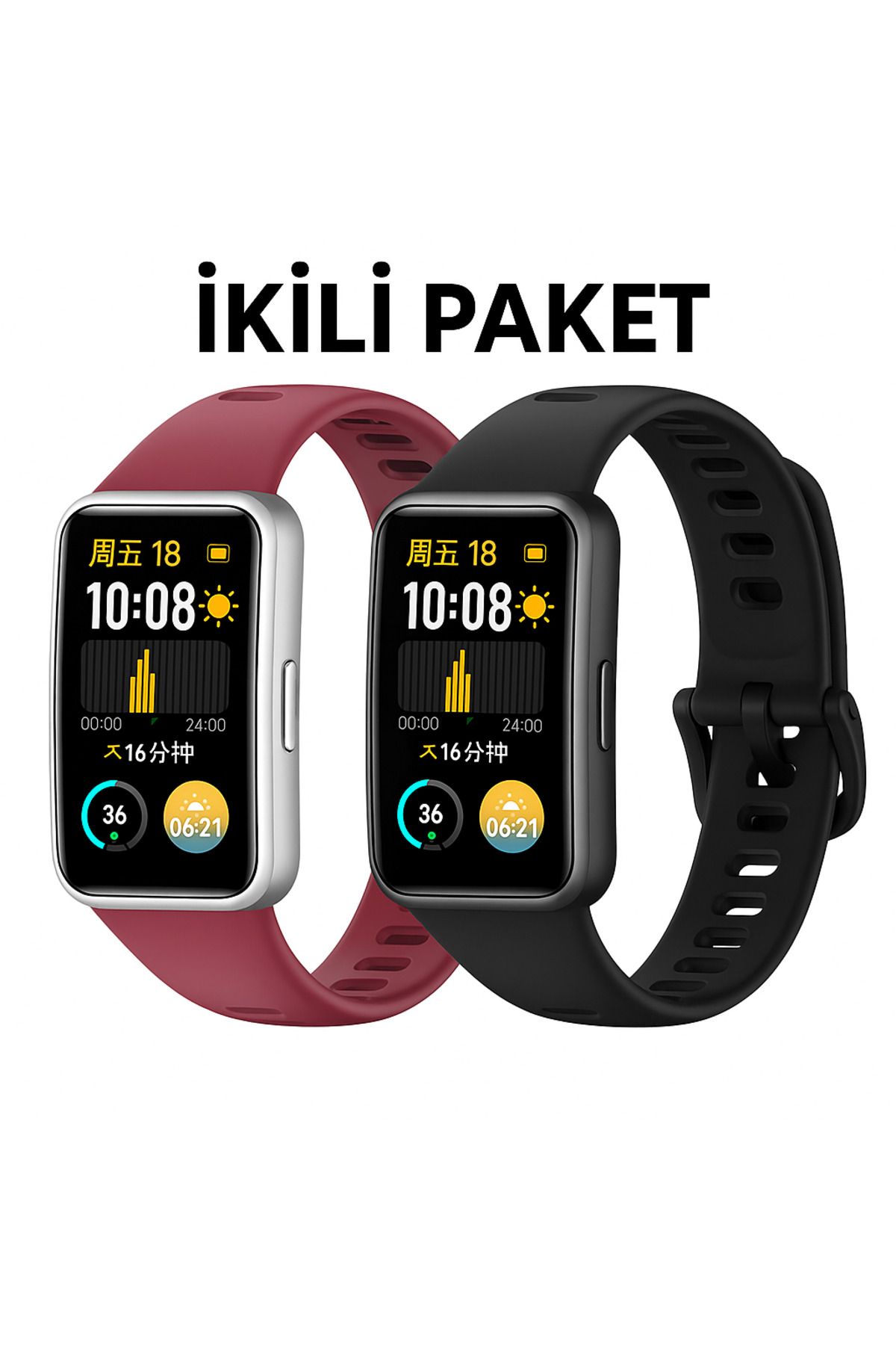 Novatis Huawei Band 8 / Band 9 / Band 10 Uyumlu 2'li Paket Silikon Kordon Metal Pim ve Tokalı Soft Kayış