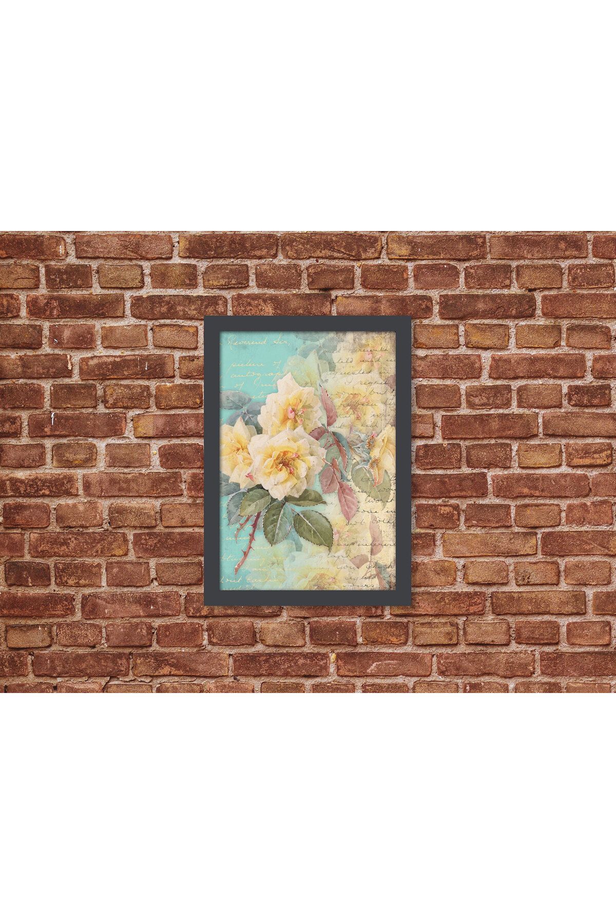 Letbil Reklam Ahşap Kendinden Çerçeveli Tablo - Vintage Sarı Gül - 2, Standart - 20x28cm