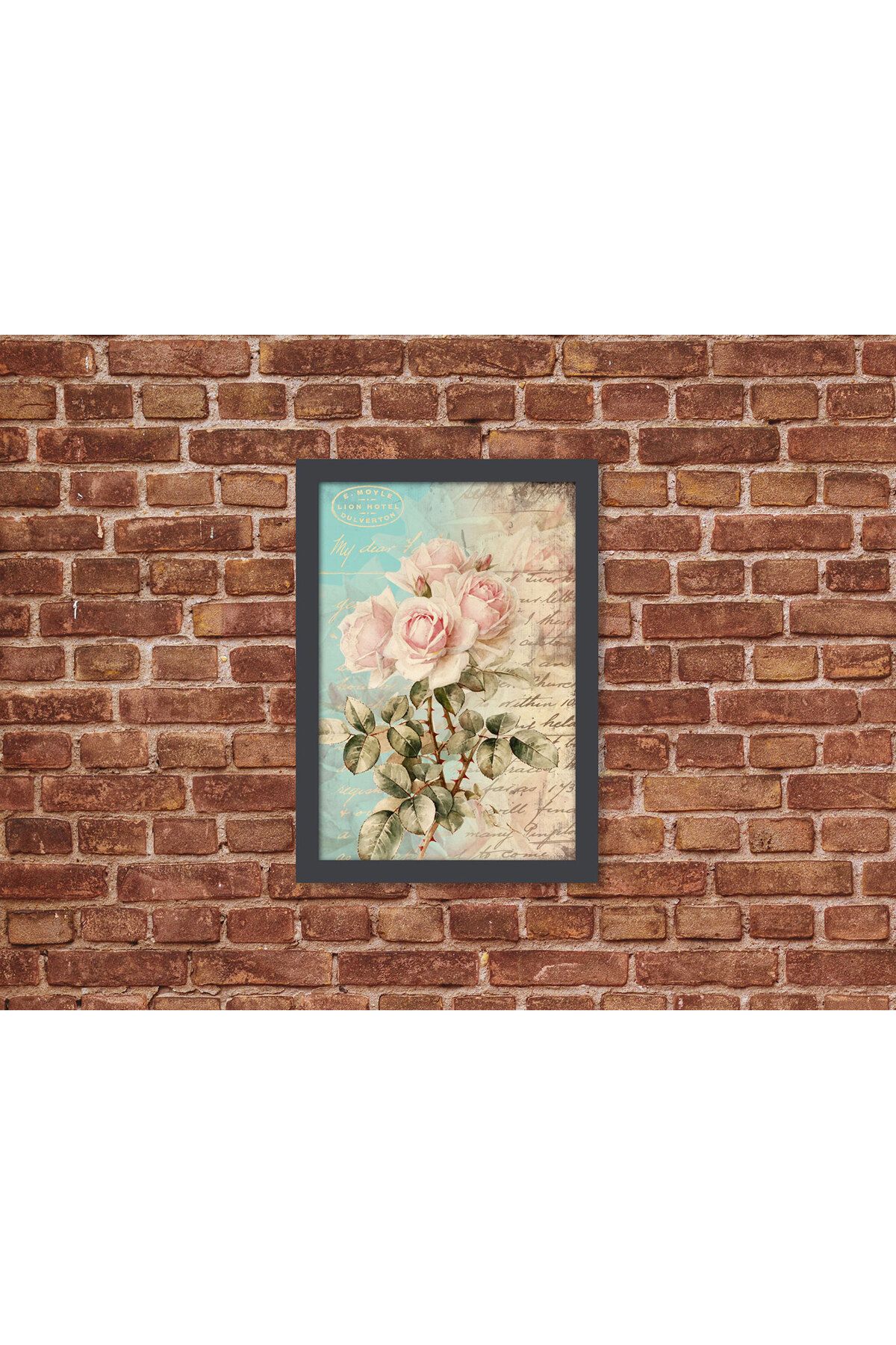 Letbil Reklam Ahşap Kendinden Çerçeveli Tablo - Vintage Pembe Gül - 1, Standart - 20x28cm