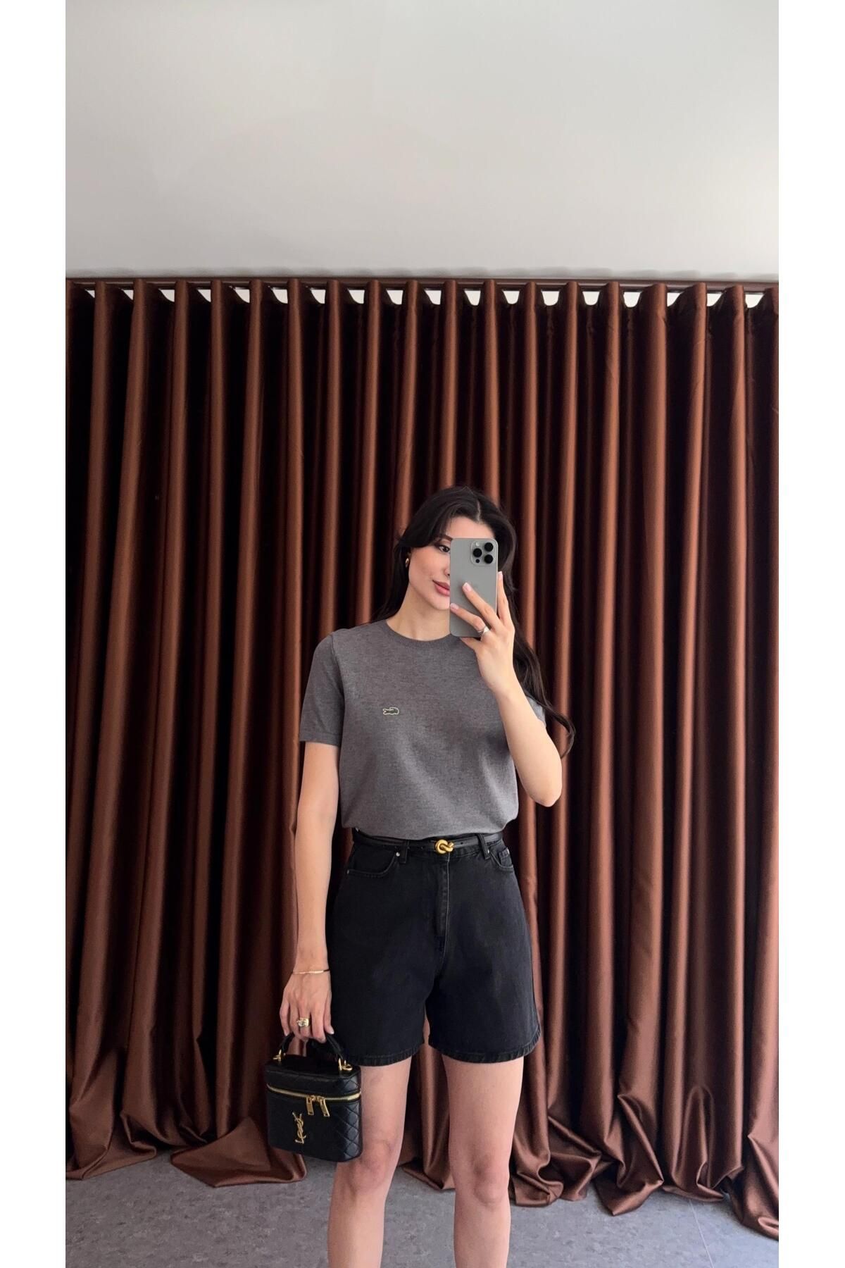 HAZELANNA Gri Yazlık Triko Bluz