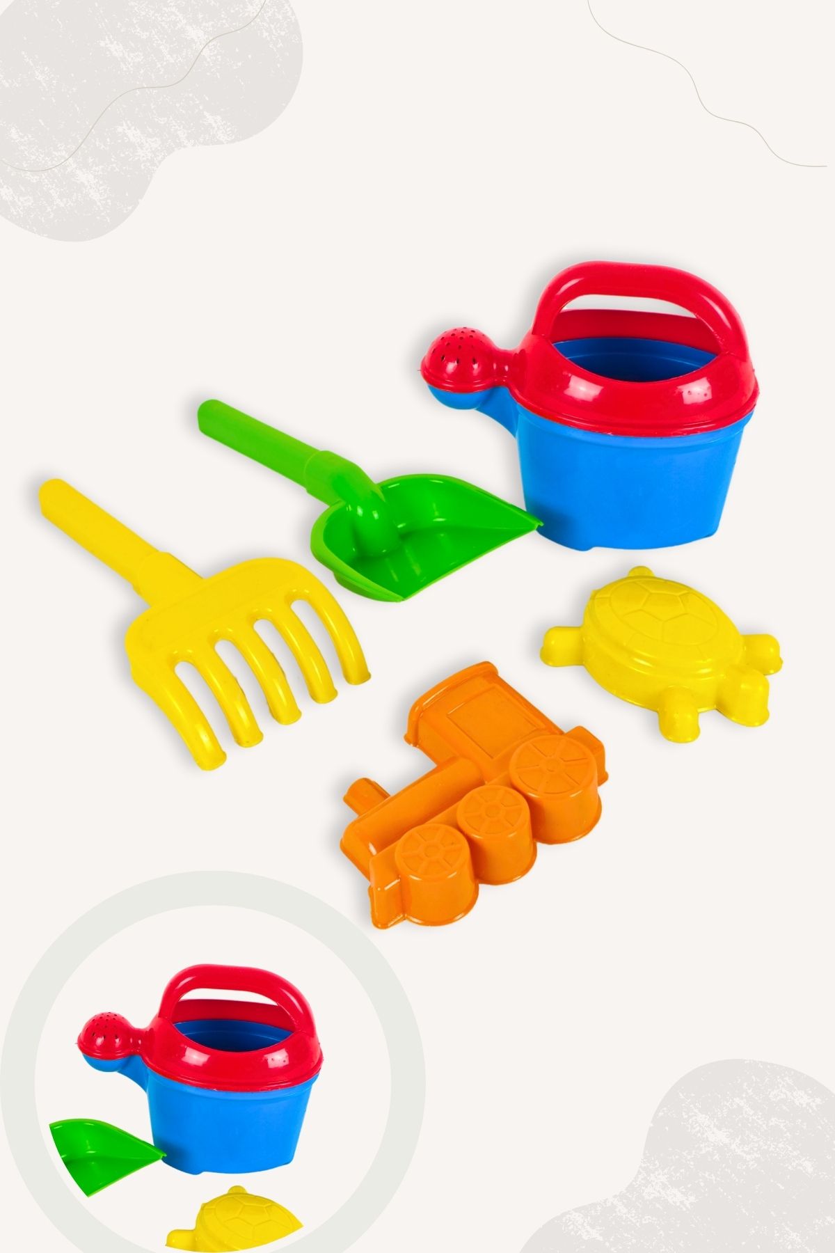 AboutThePerfect Renkli Yaz Plaj Seti Ibrik, Kürek, Tırmık ve Kum Kalıbı