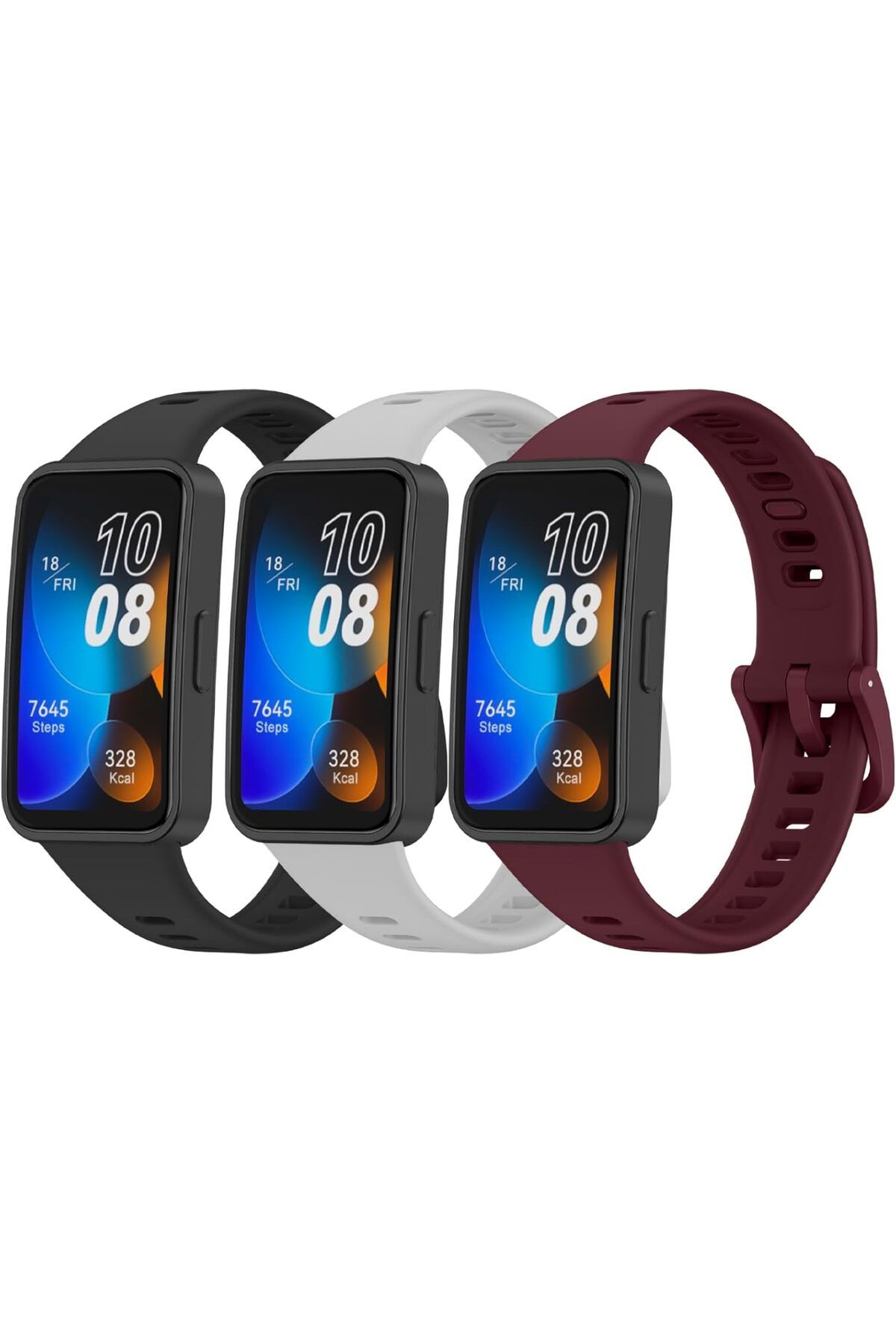 Novatis Huawei Band 8 / Band 9 Uyumlu 3'lü Paket Silikon Kordon Metal Pim ve Tokalı Soft Kayış