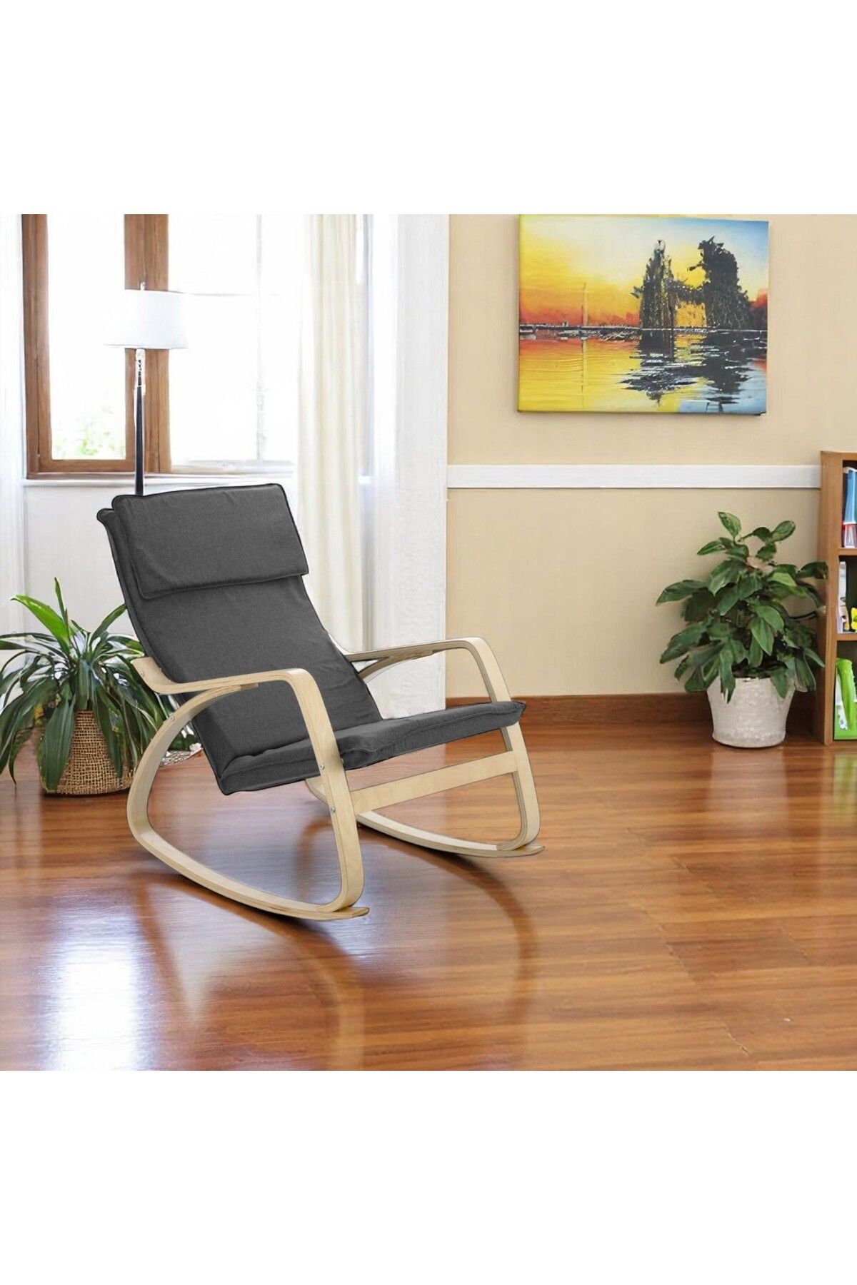 Kiwari-Ergo rocking chair, footrest, metal frame, 94x63x87 cm, polyester, removable cover, Dark Grey 2