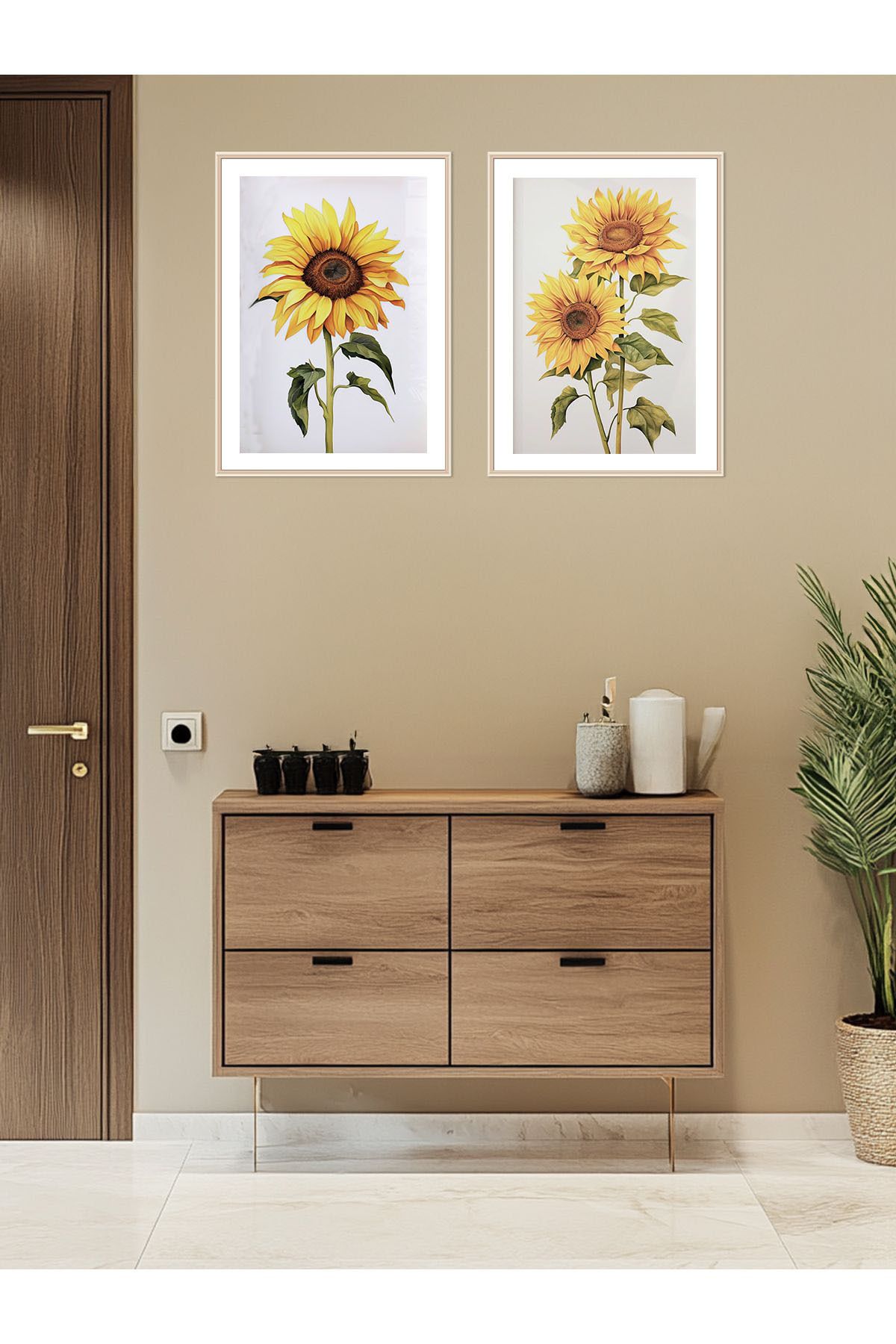 Artte Ayçiçeği Temalı 2'li Ahşap Çerçeveli Tablo Seti