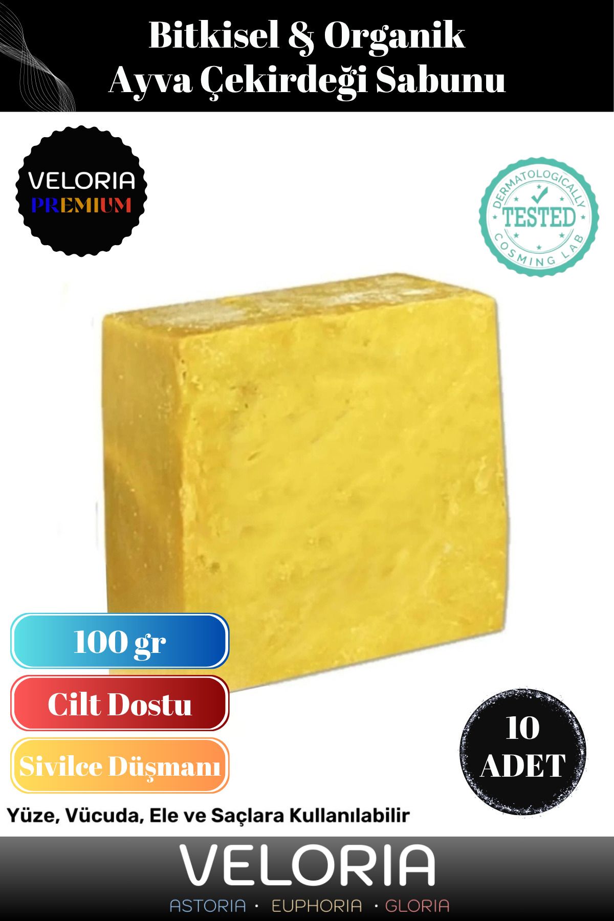Veloria Premium %100 Doğal Organik Yüz Saç Vücut Cilt Dengeleyici Güzel Kokulu Ayva Çekirdeği Sabunu 10 Adet
