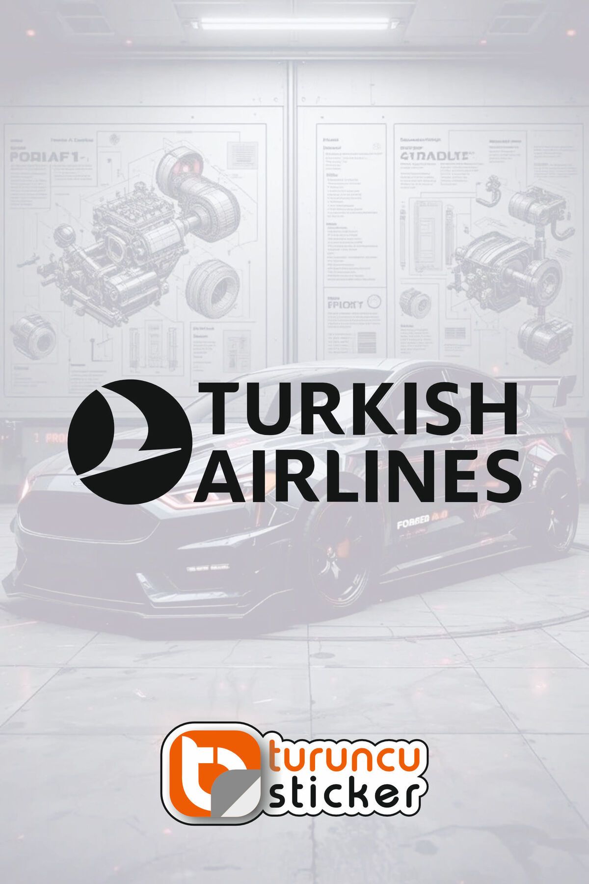Turuncu THY Turkis Airlines Sticker Etiket 20x5.5 cm – Araç – Motor – Laptop – Kask Etiket Sticker