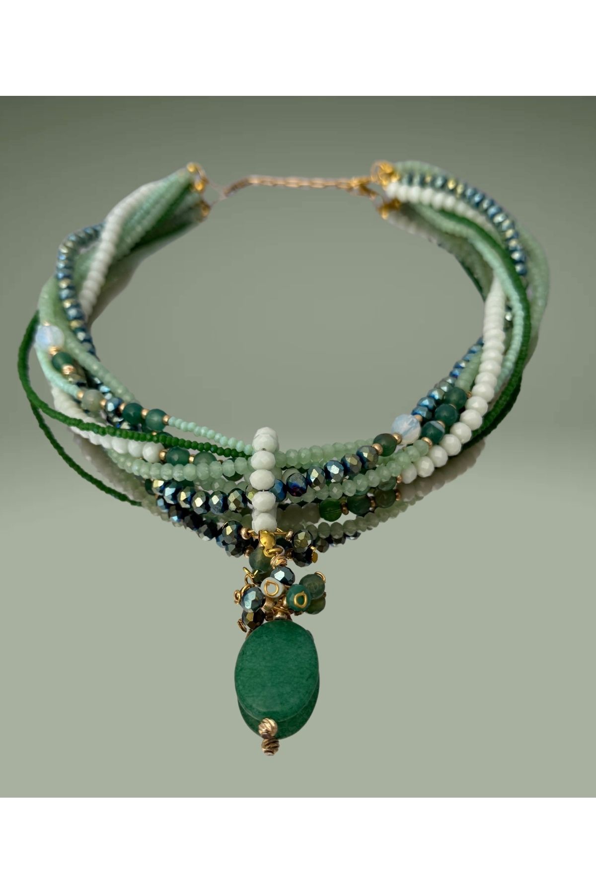 designbyisil Özel tasarım opal & yeşim ve aytaşlı enerji kolyesi