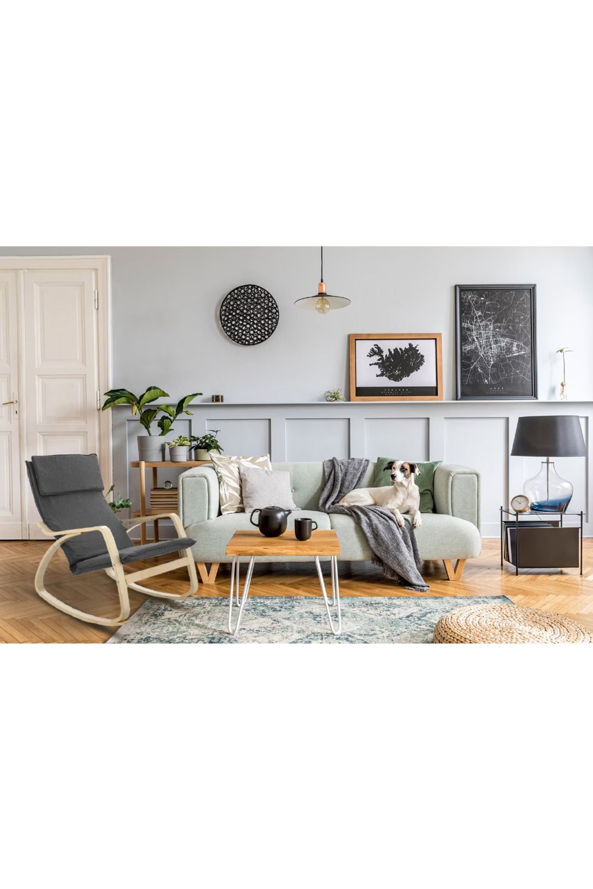 Kiwari-Ergo rocking chair, footrest, metal frame, 94x63x87 cm, polyester, removable cover, Dark Grey 15