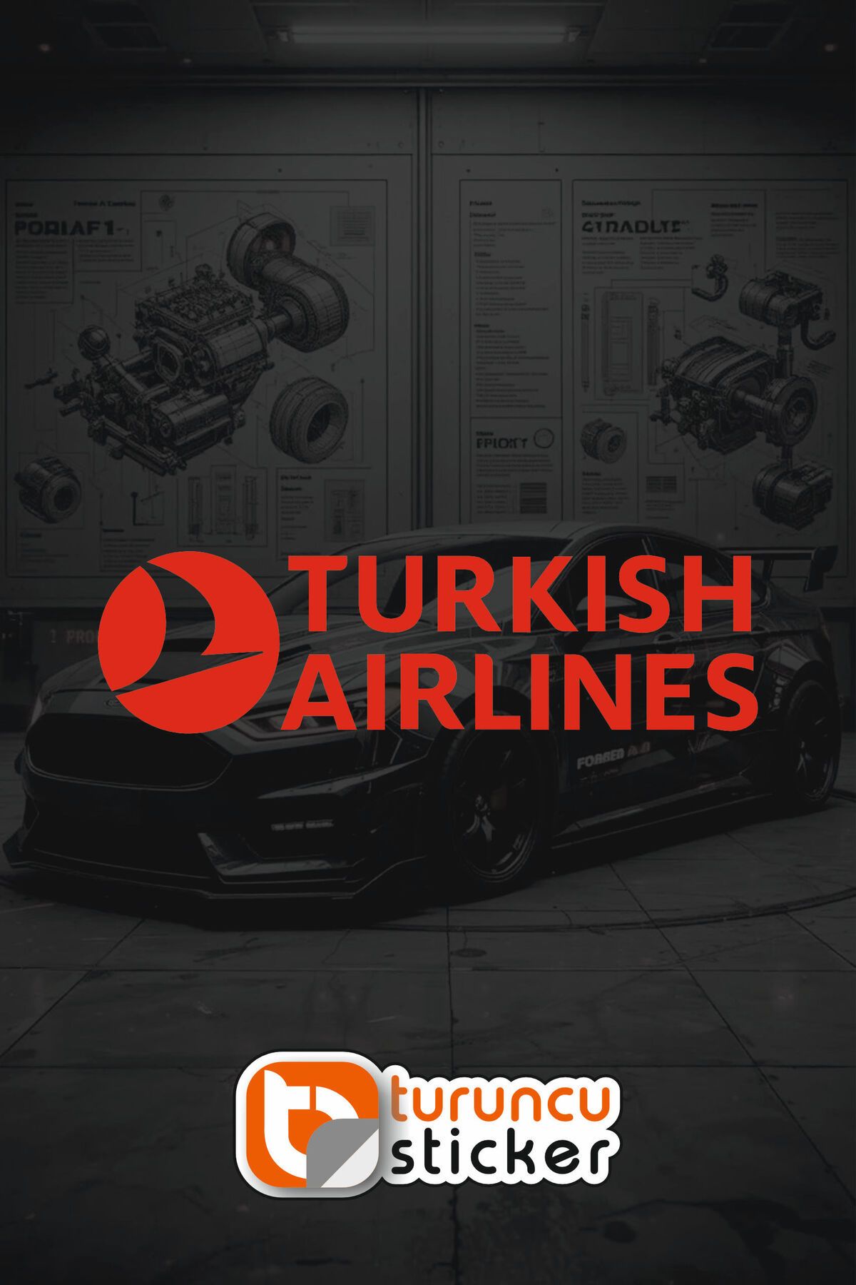 Turuncu THY Turkis Airlines Sticker Etiket 20x5.5 cm – Araç – Motor – Laptop – Kask Etiket Sticker