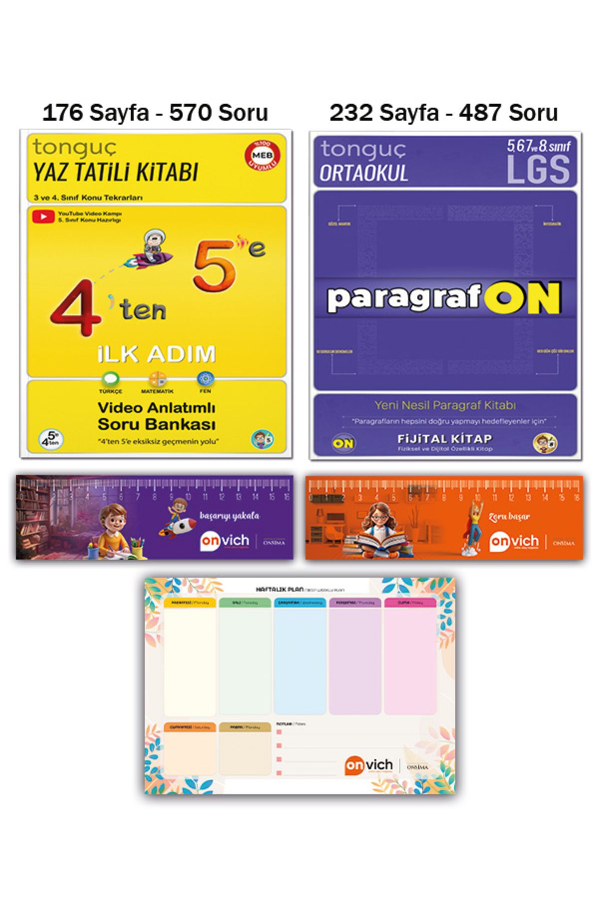 Tonguç Yayınları 5. Sınıf 4 ten 5 e Hazırlık Yaz Tatili Kitabı - Paragrafon Soru Bankası Planlayıcı Set