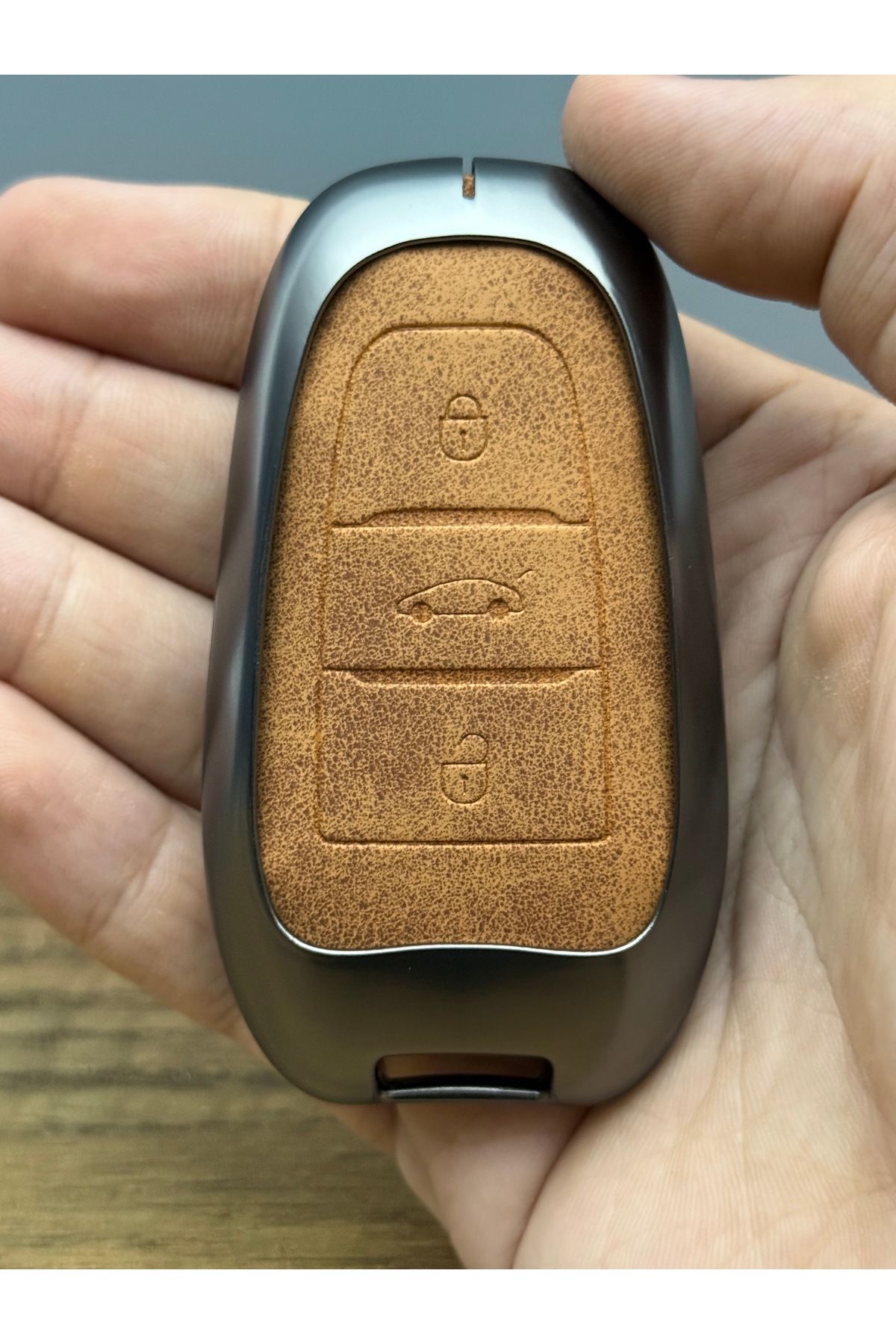 Mavi Keys Peugeot 3008 5008 Citroen Berlingo C-Elysee Opel 3 Düğme Deri Metal Anahtar Koruma Kılıfı Kahverengi