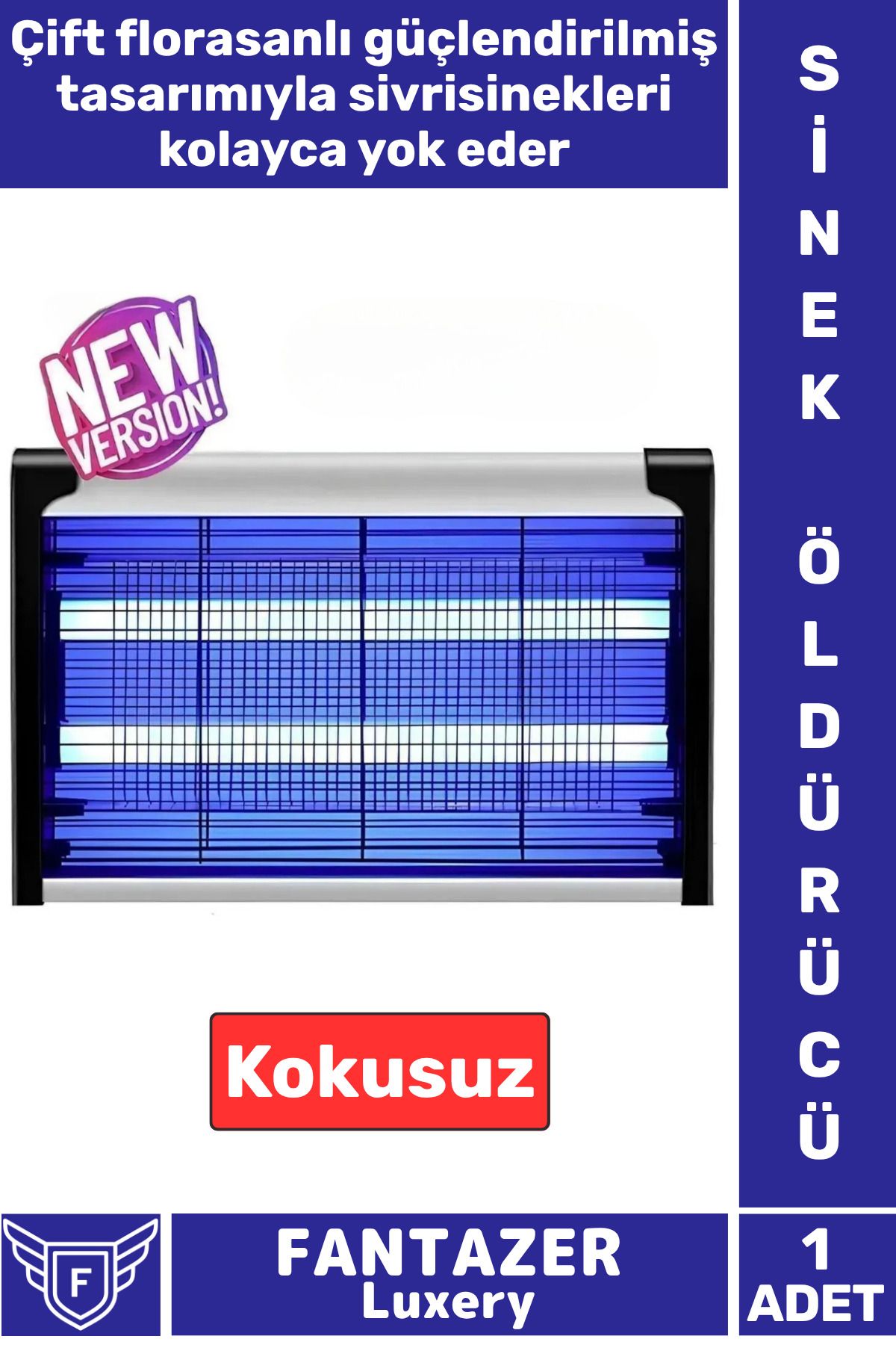 Fantazer Güçlendirilmiş Çift Florasanlı Elektrikli UV Zincir Askılı Kokusuz Haşere Sinek Kara Sinek Öldürücü