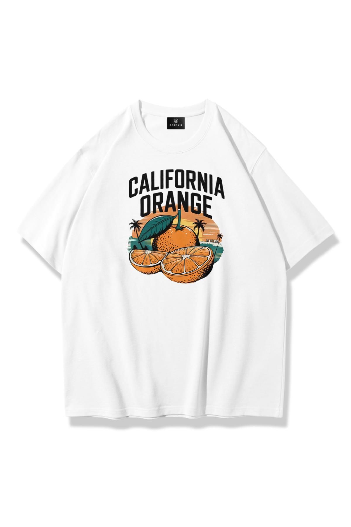 Trendiz Unisex California Orange Tshirt Beyaz