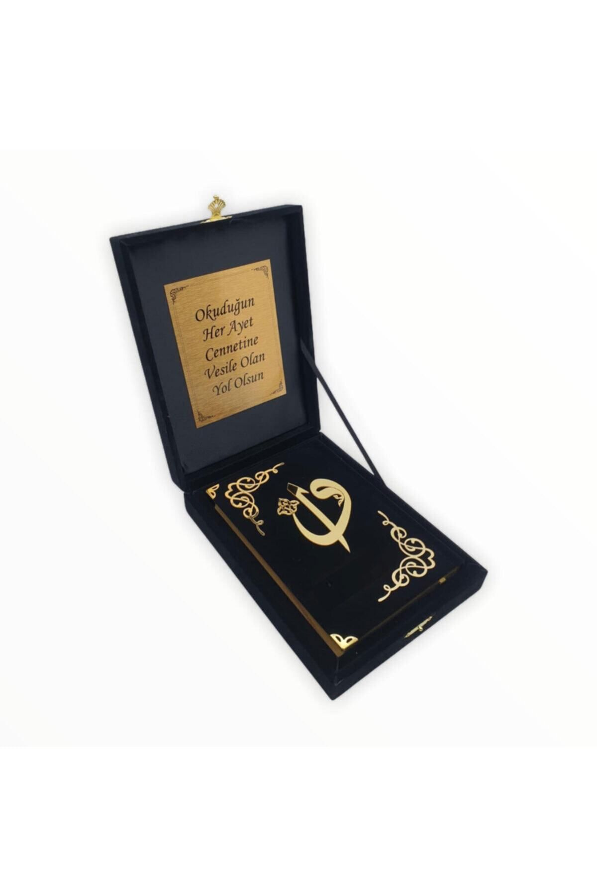 Yiğittech Dini Hediye Kuranı Kerim Seti Plaketli Kadife Kutulu Orta Boy Siyah