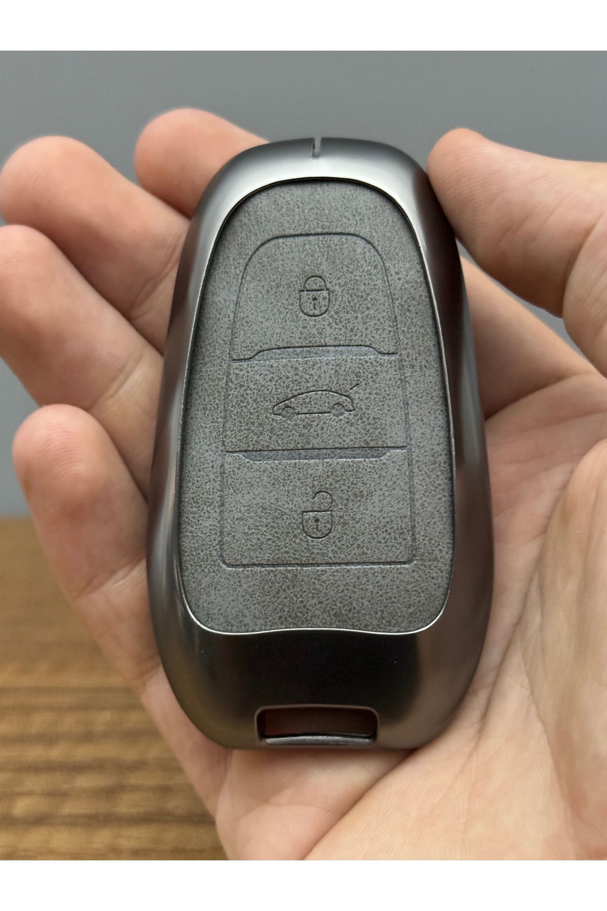 Mavi Keys Peugeot 508 3008 5008 Citroen Berlingo C-Elysee Opel 3 Düğmelı Deri Metal Anahtar Koruma Kılıfı Gri