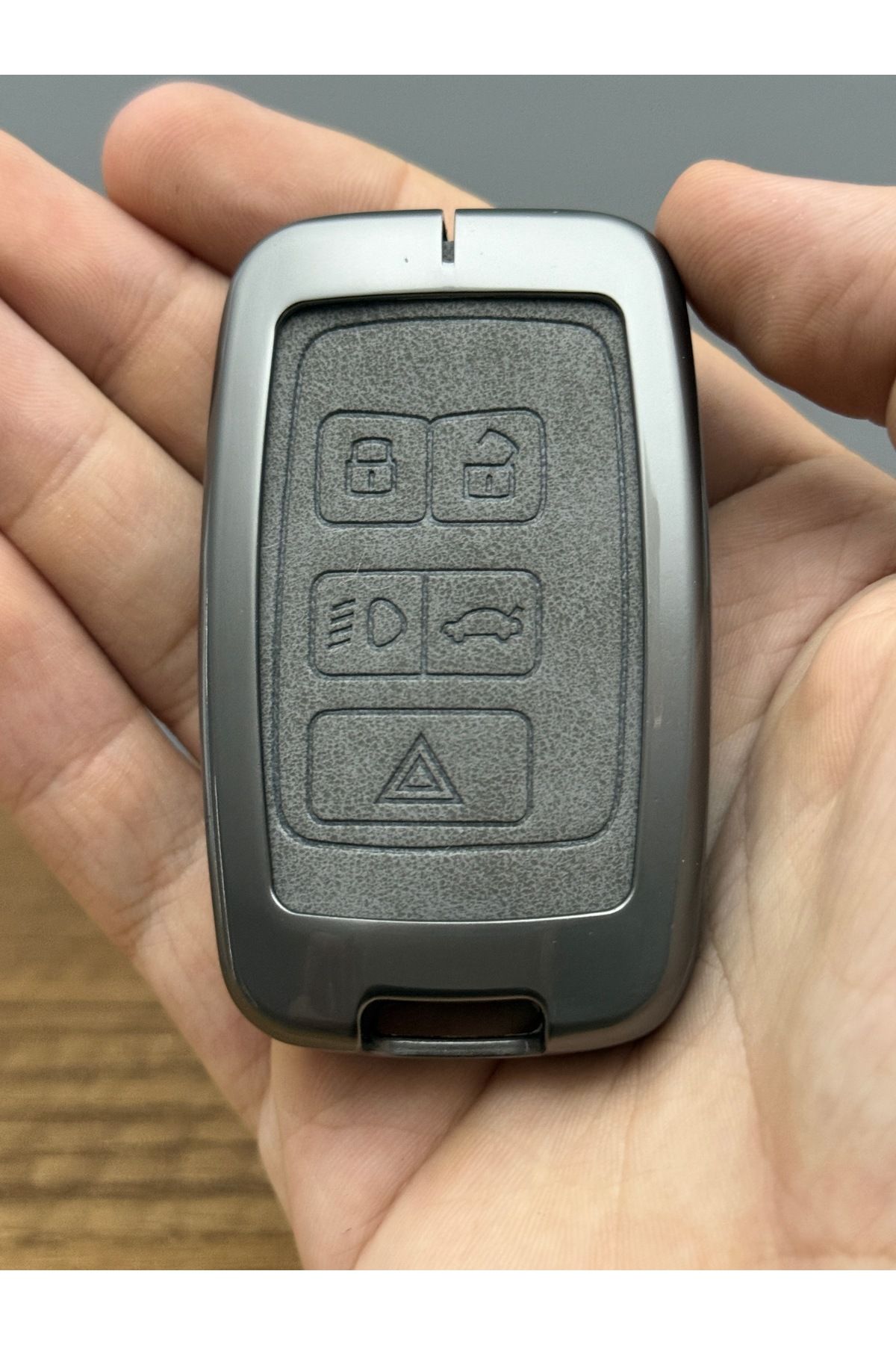 Mavi Keys Range Rover Land Rover Smart 2012 ve Sonrası 5 Düğmelı Deri Metal Anahtar Koruma Kılıfı Gri Renk