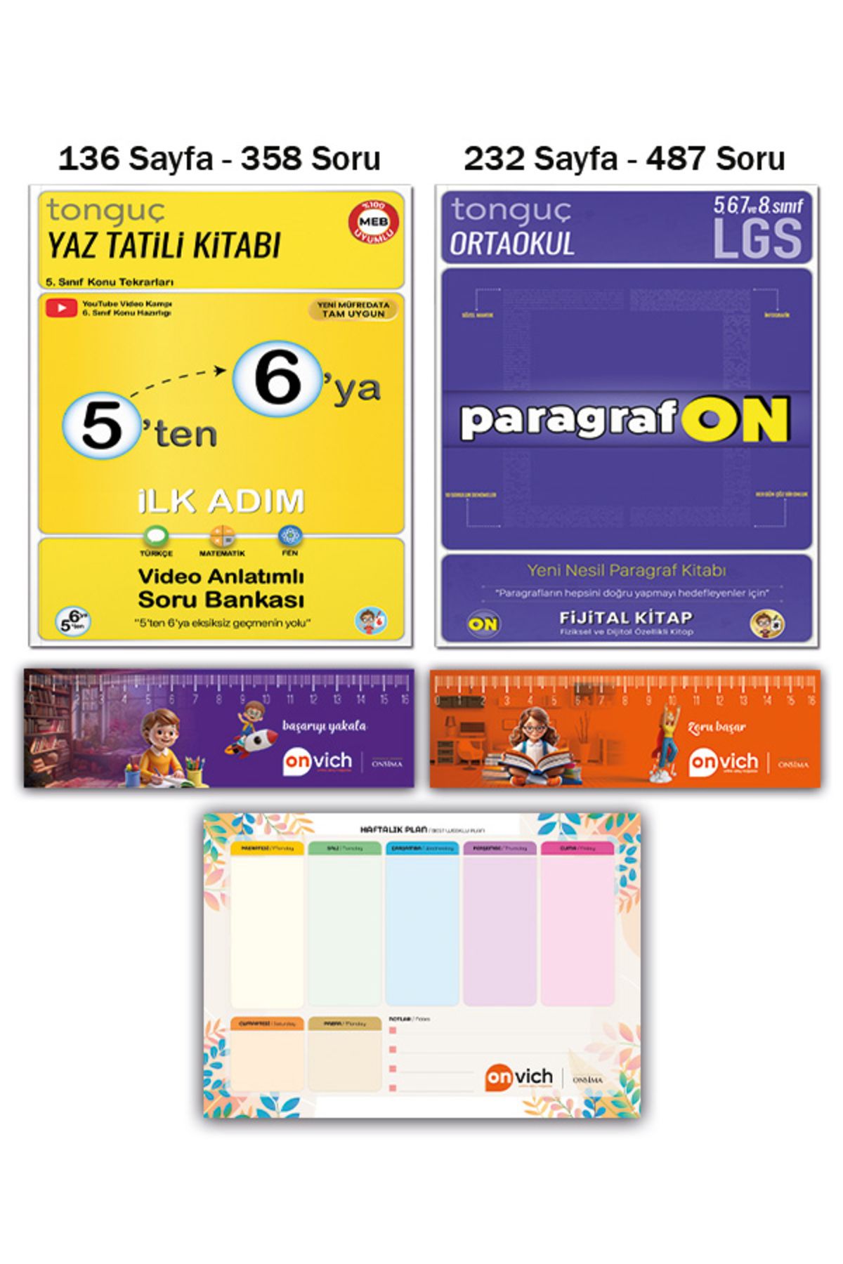 Tonguç Yayınları 6. Sınıf 5 ten 6 ya Hazırlık Yaz Tatili Kitabı - Paragrafon Soru Bankası Planlayıcı Set