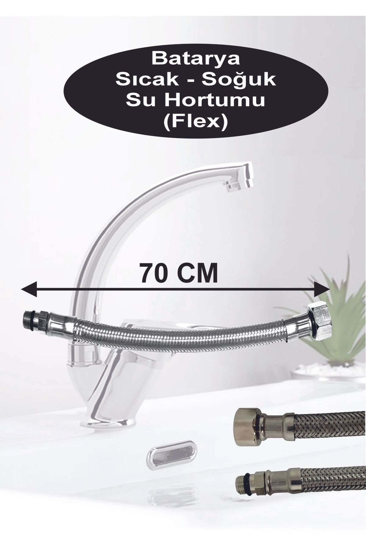 Elioure flex Standart Batarya Ara Musluk Bağlantı Hortumu (Flexi) 70 cm Batarya Borusu TR