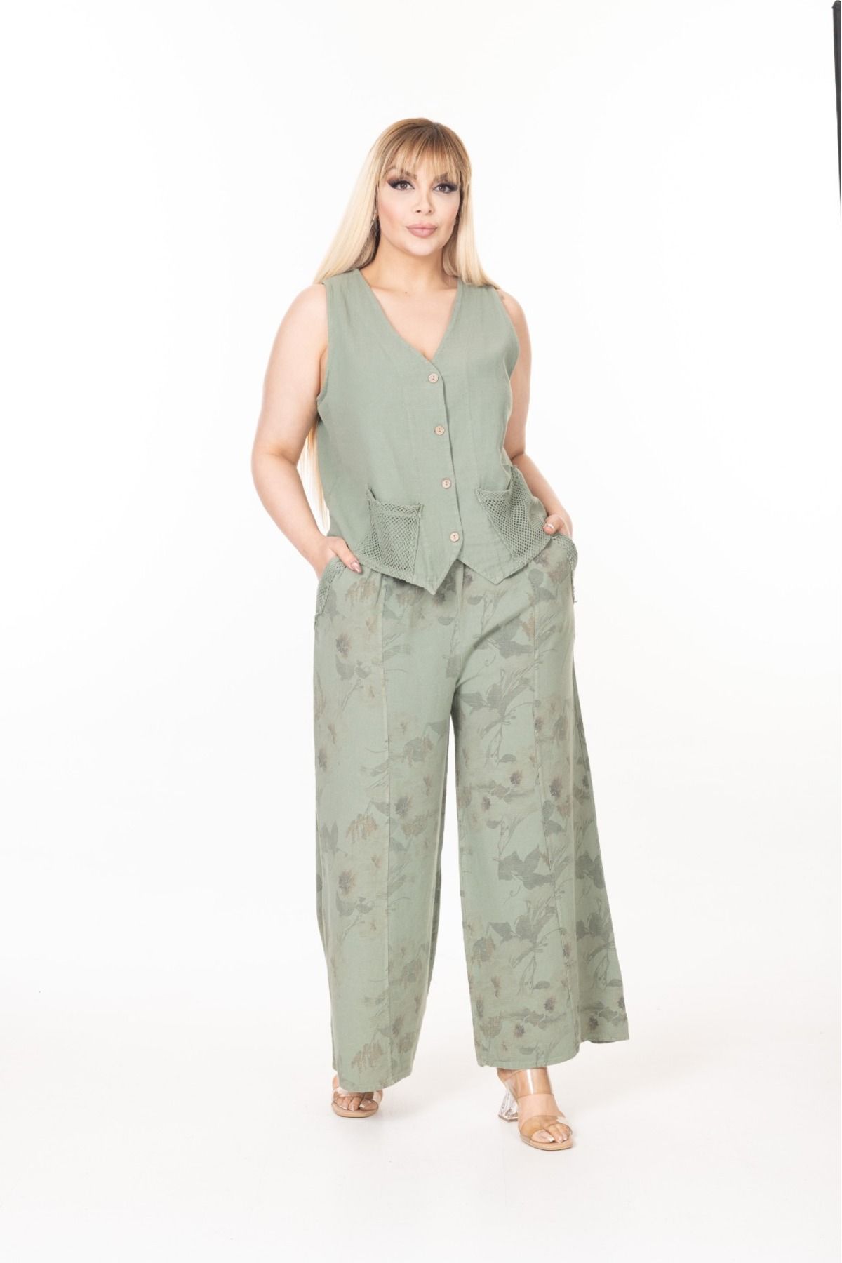fashioncity.tr Dijital Baskılı Pantolon Yelekli Üst Takım